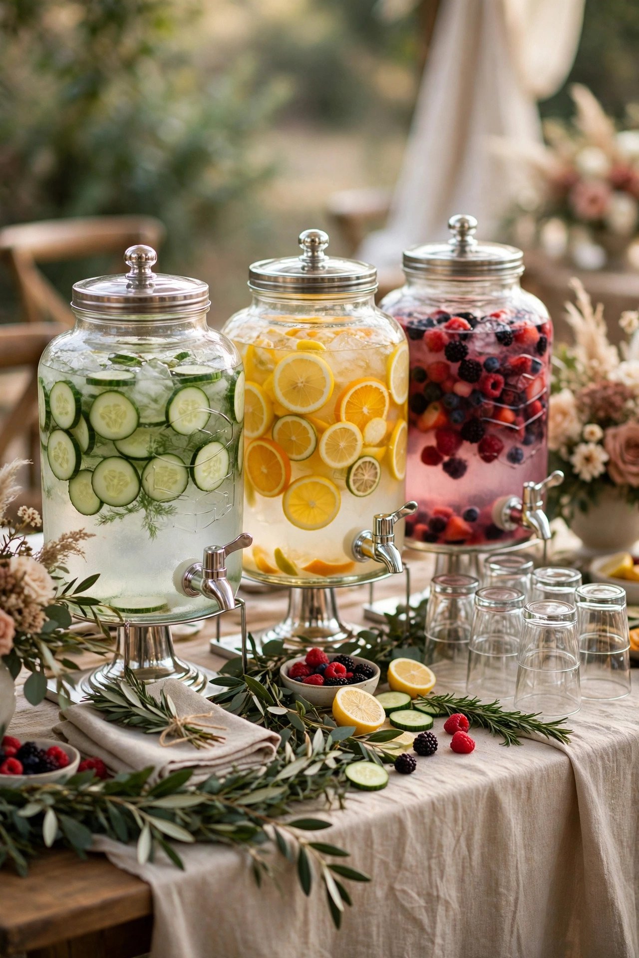 Hydration Station With Infused Waters — the quiet hero of the morning at a wedding weekend celebration
