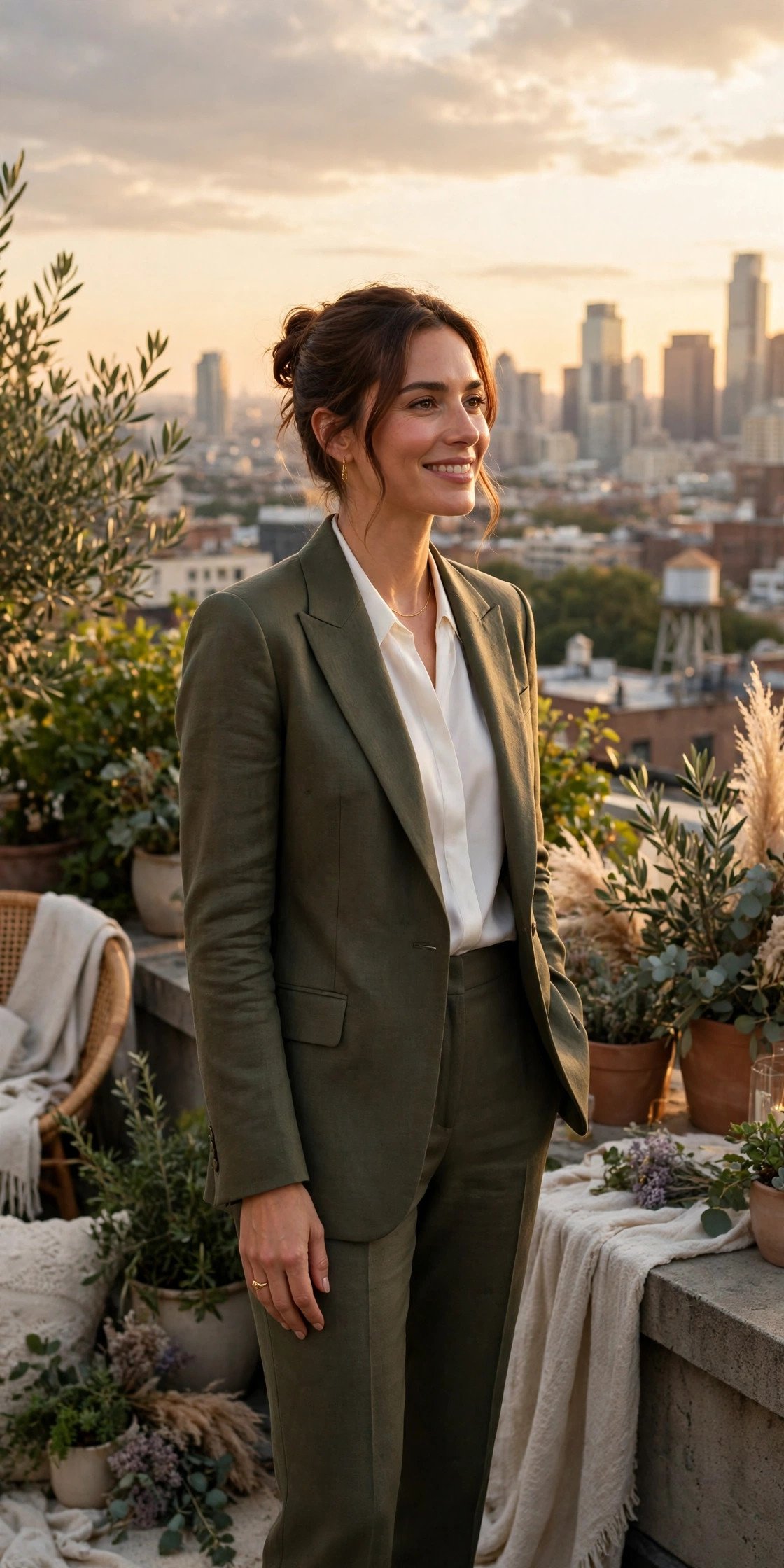 Rooftop Welcome Party Outfit — wind and skyline rules at a wedding weekend celebration