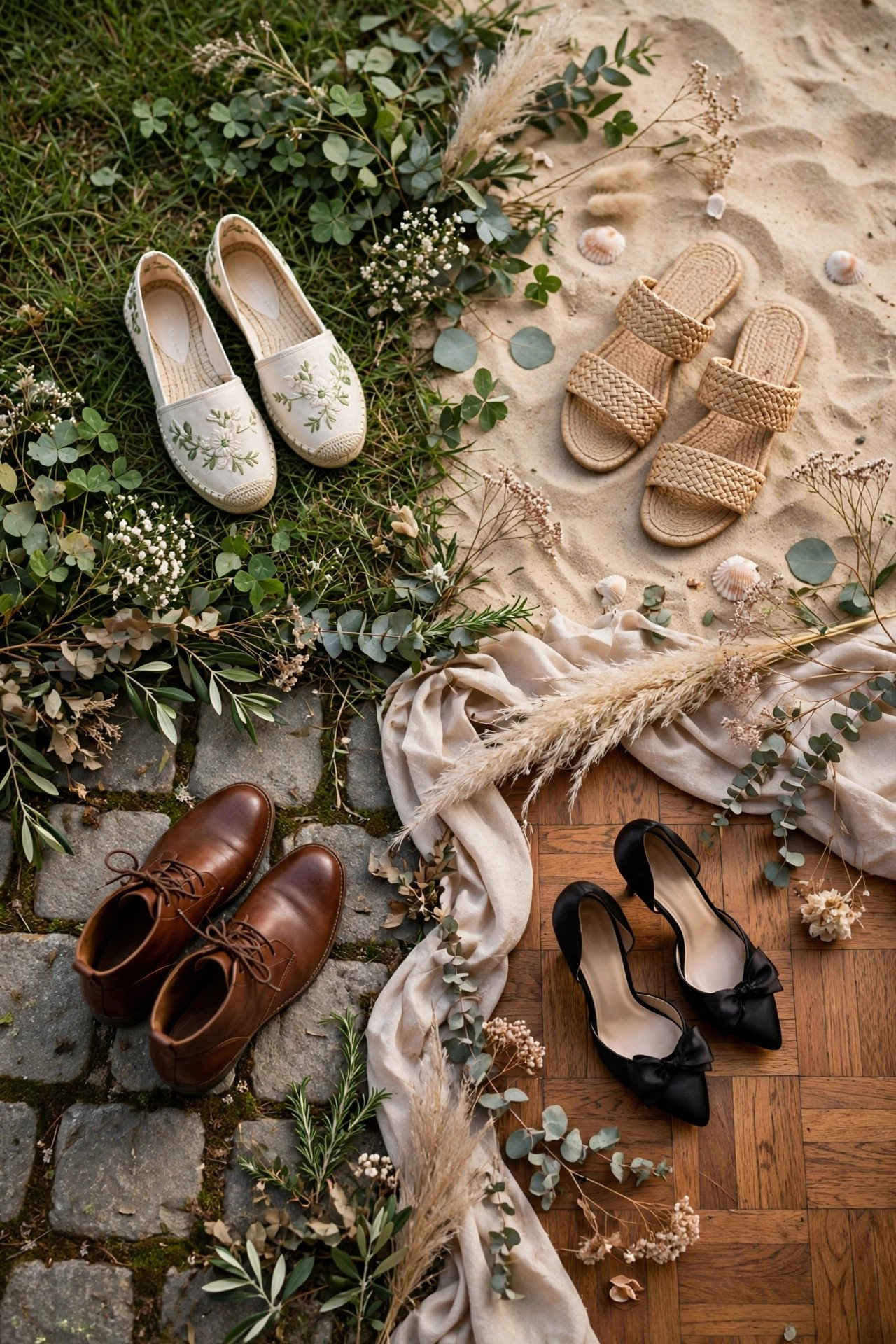 Shoes Matched to Surfaces — the four-surface rule at a wedding weekend celebration