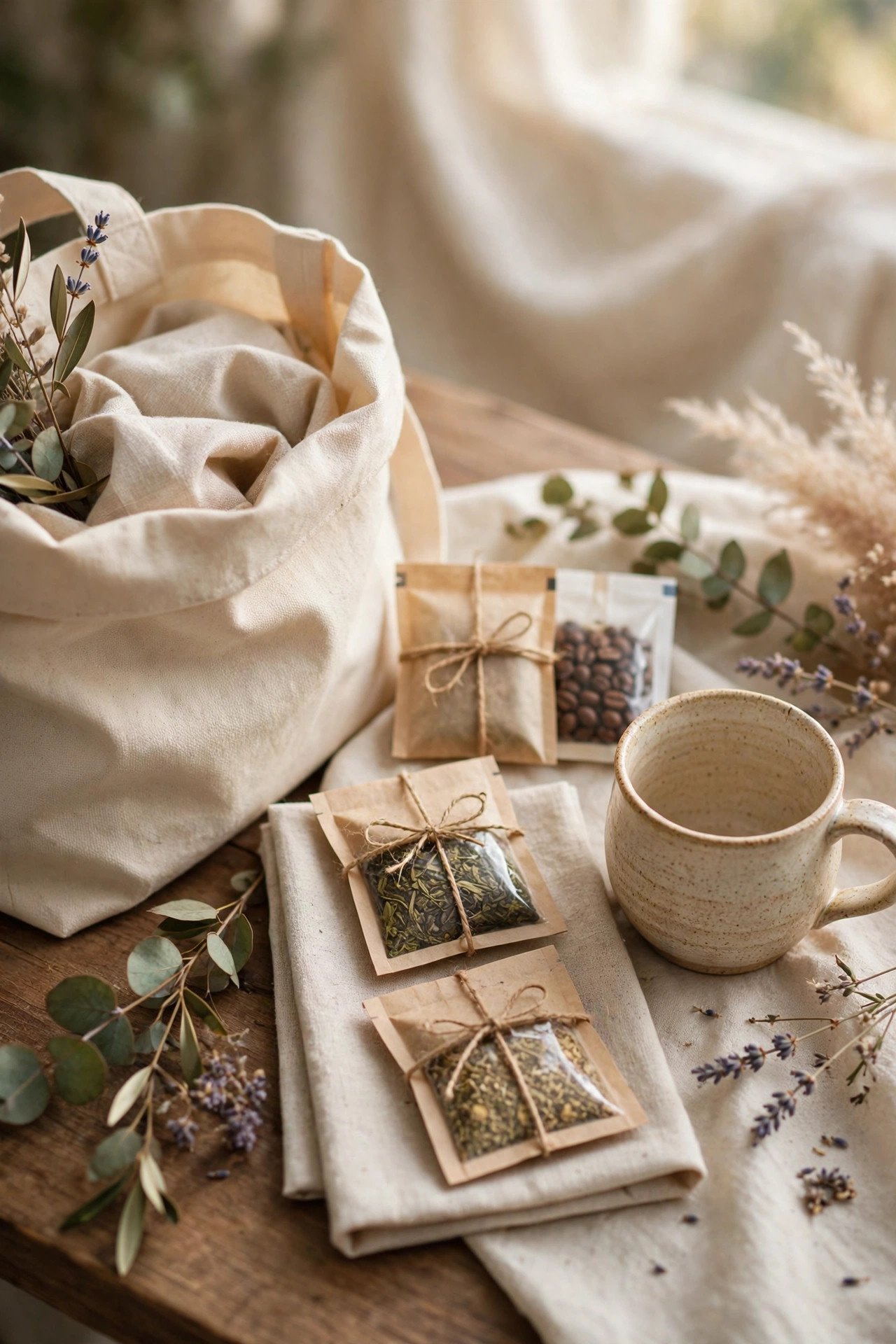 Local Coffee or Tea Sachets — a quiet morning ritual, provided at a wedding weekend celebration