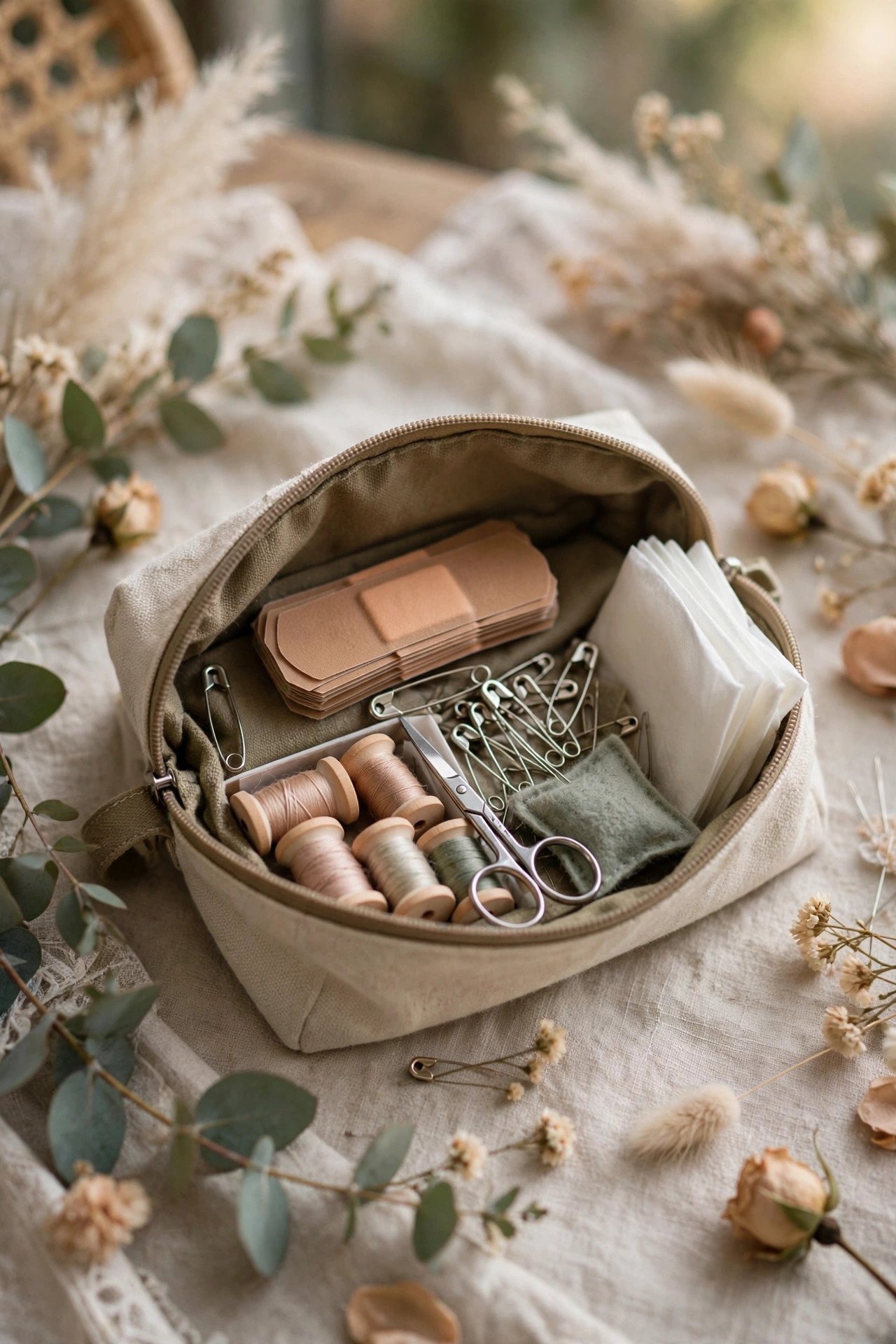 Emergency Essentials Pouch — the tiny pharmacy and repair kit at a wedding weekend celebration