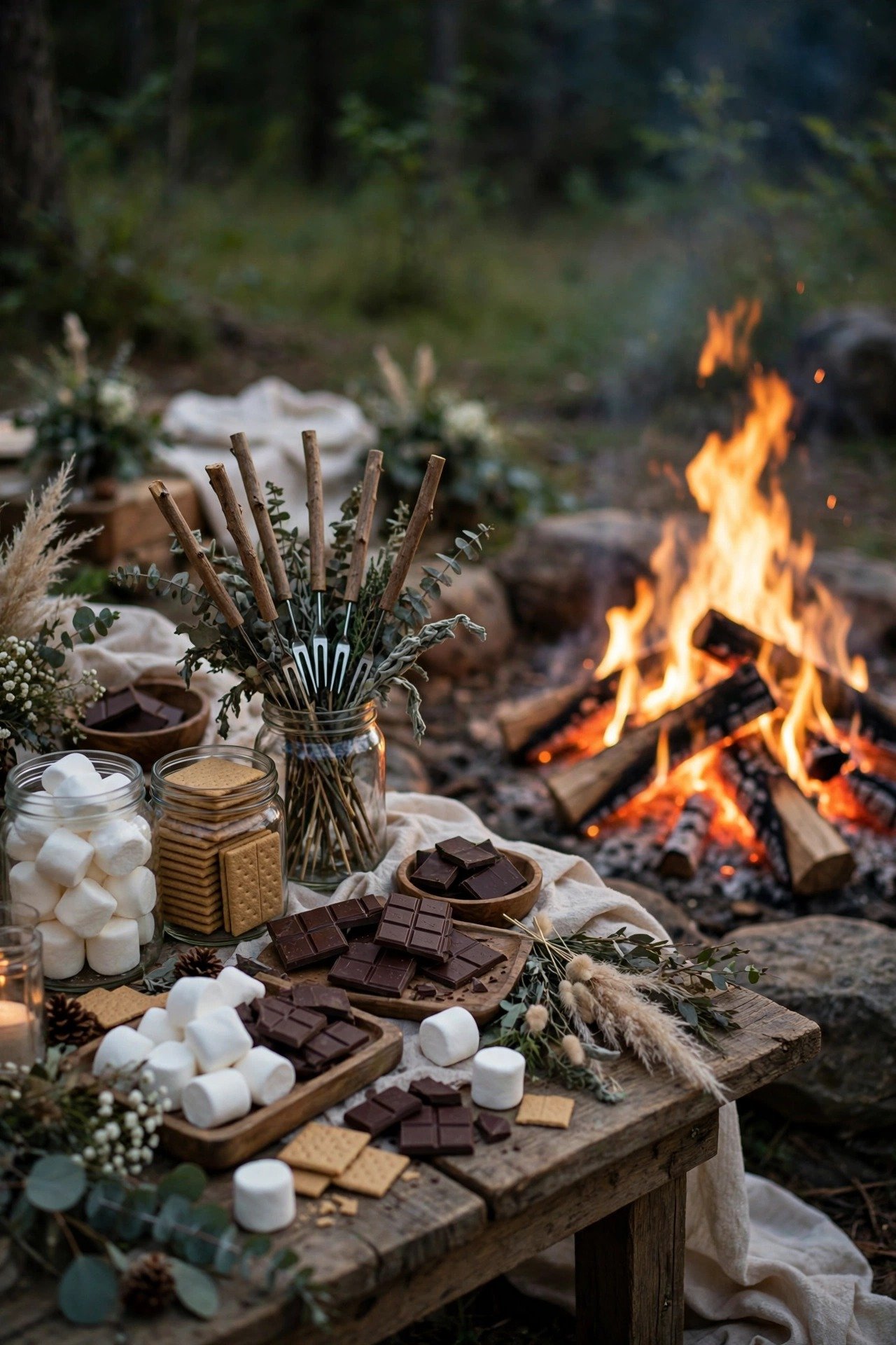 Wedding bonfire night idea: Classic S'mores Bar by the Fire