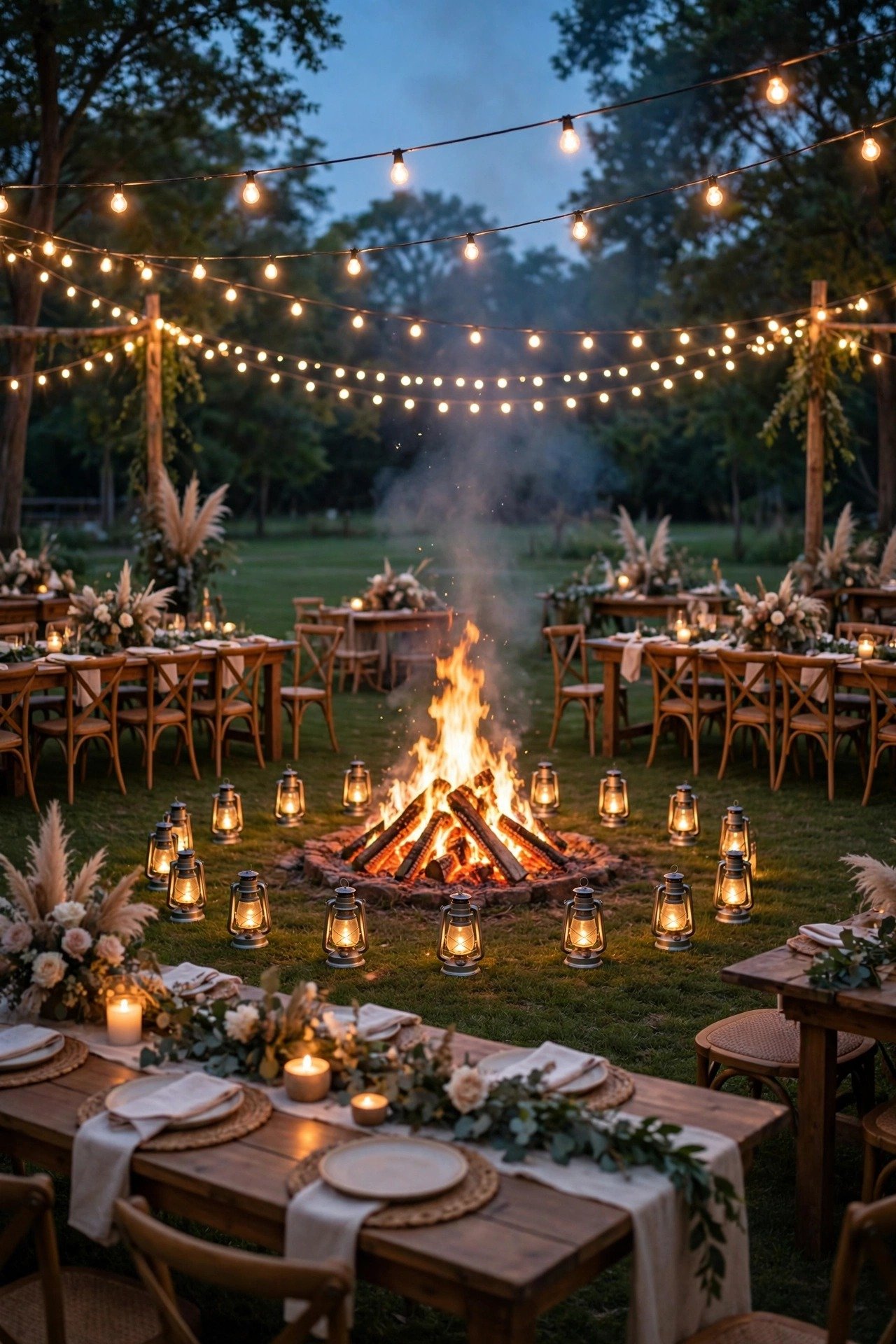 Wedding bonfire night idea: String Lights and Lantern Ring
