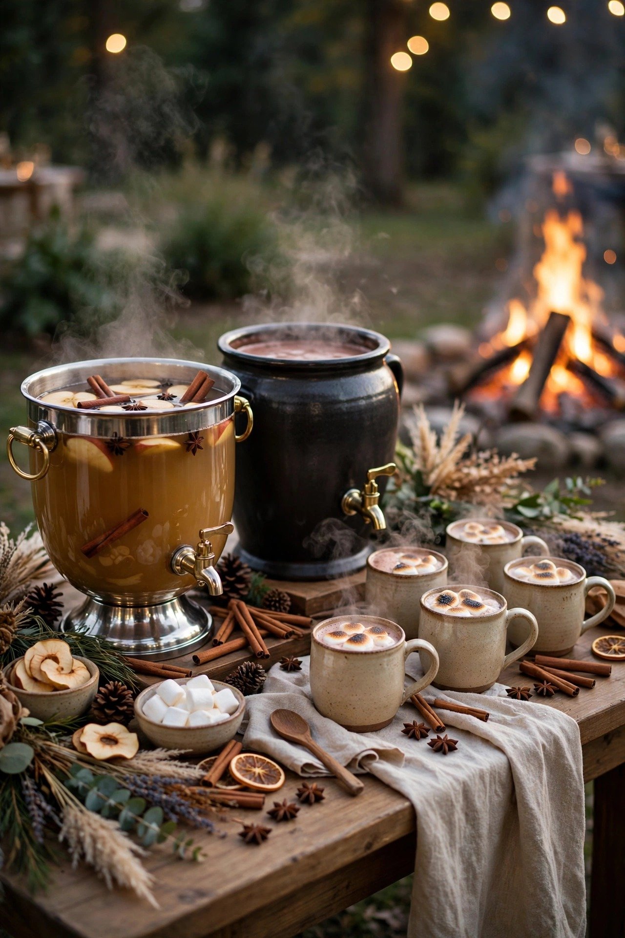Wedding bonfire night idea: Hot Cocoa and Cider Bar