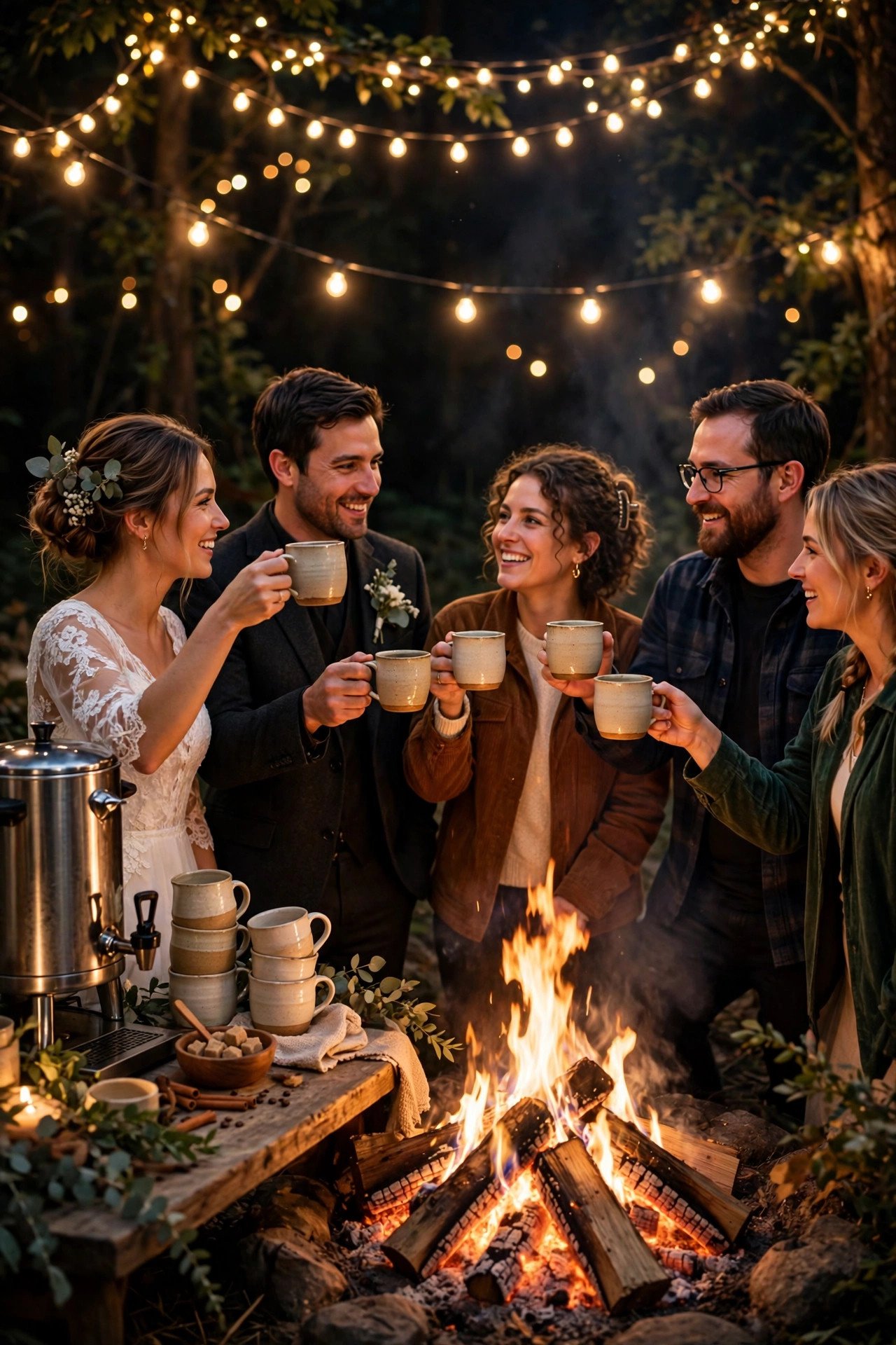 Wedding bonfire night idea: Late-Night Coffee and Farewell Toasts