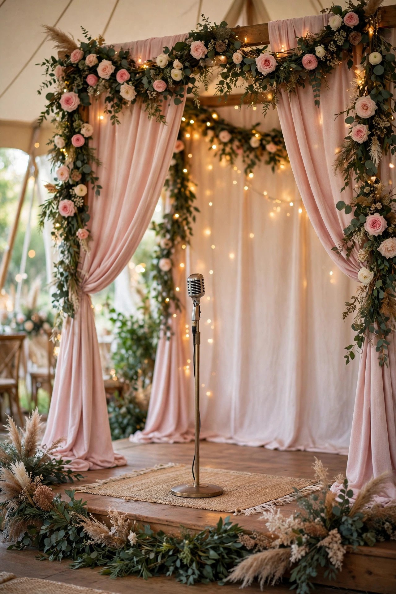 Wedding karaoke idea: Styled Karaoke Stage Backdrop