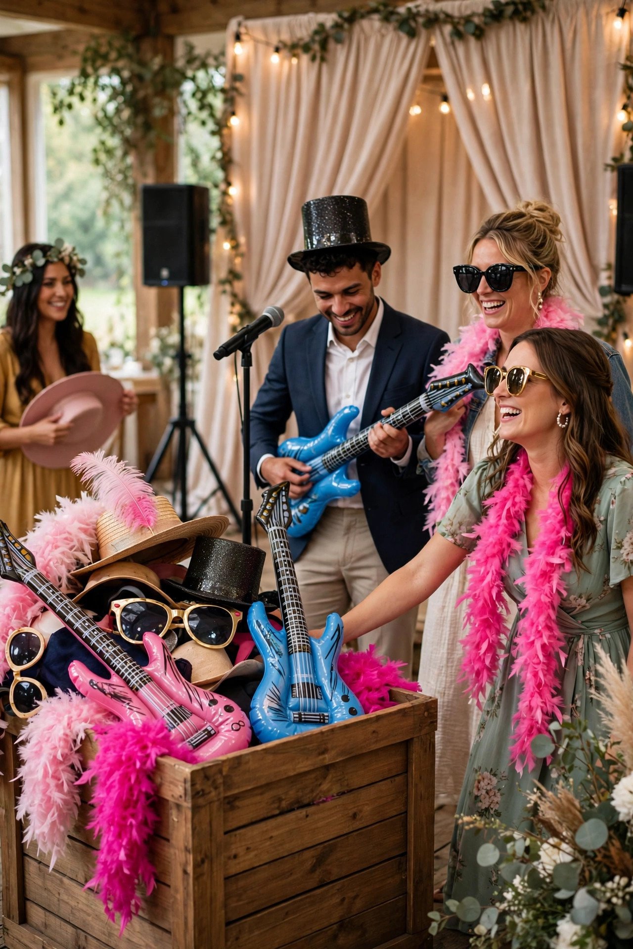 Wedding karaoke idea: Costume Prop Box by the Stage