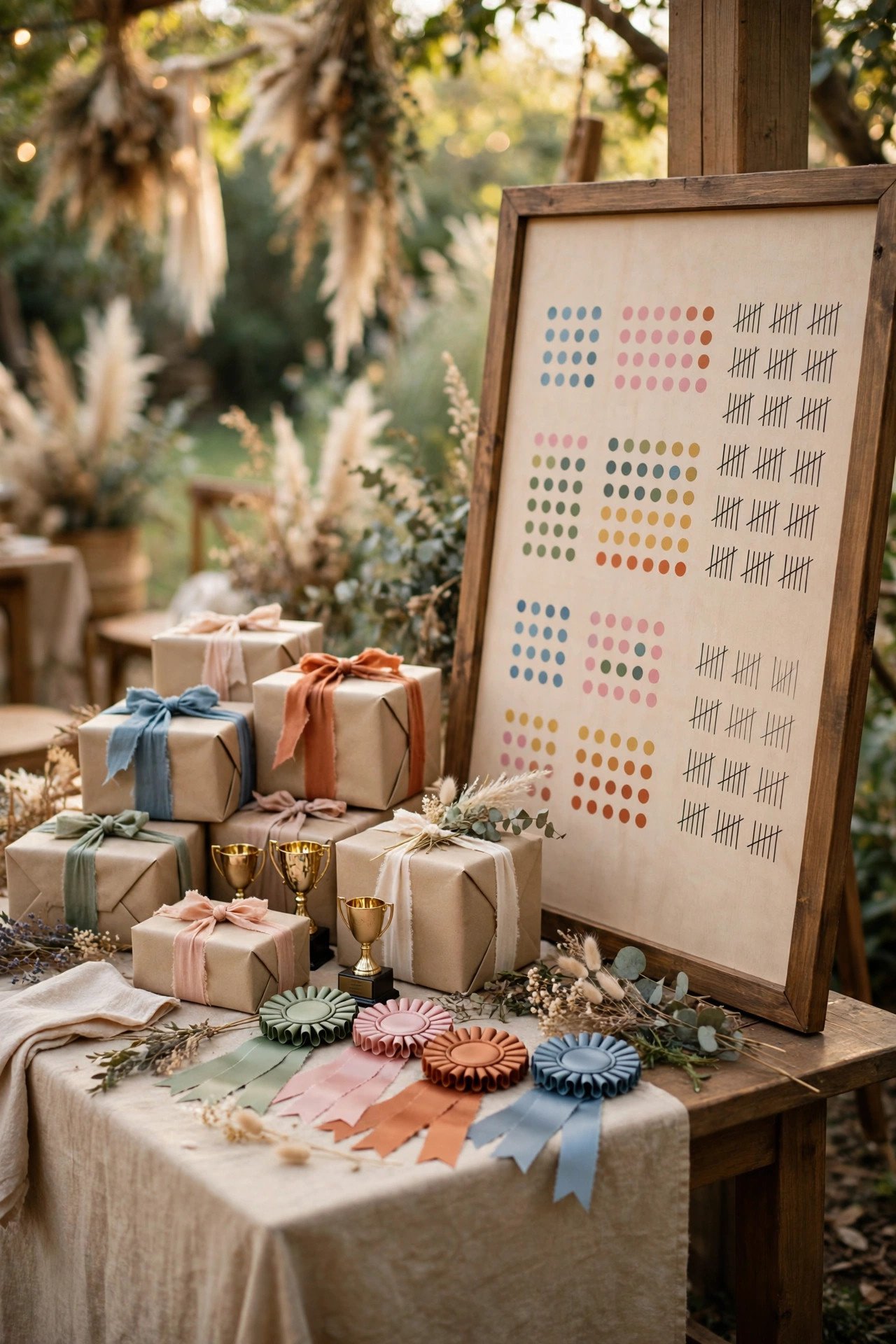 Wedding game night idea: Prize Table and Big Scoreboard