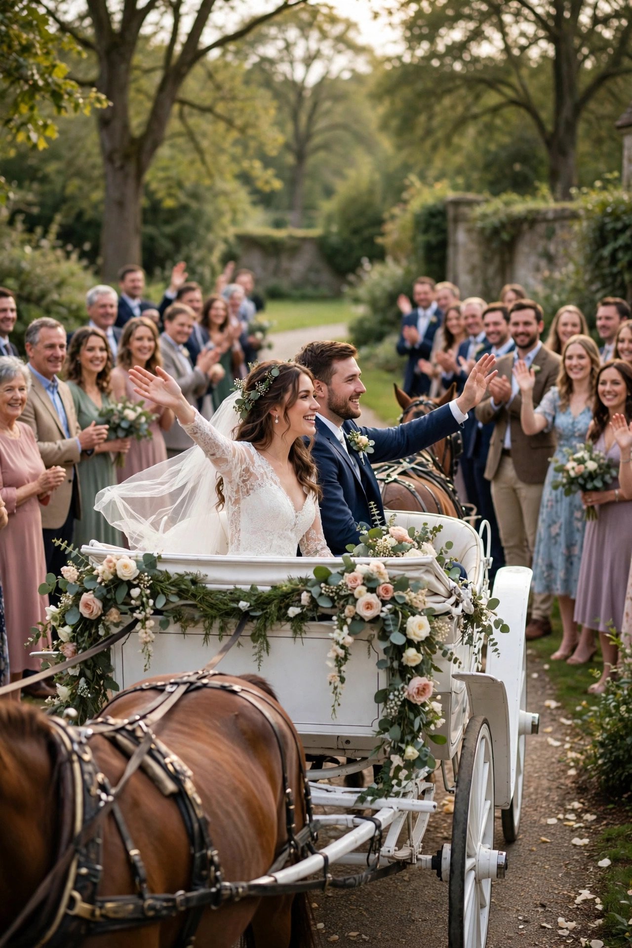 Wedding getaway car idea: Horse-Drawn Carriage Farewell