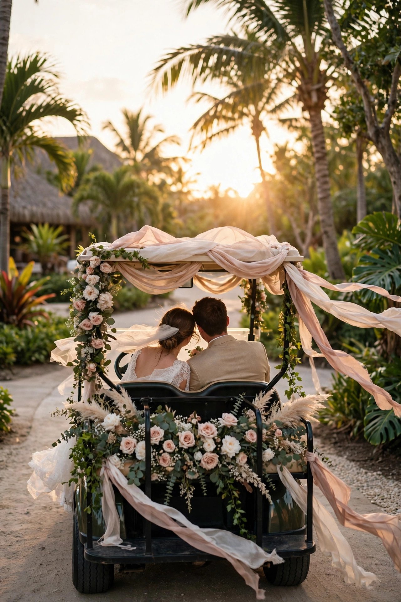 Wedding getaway car idea: Resort Golf Cart Getaway