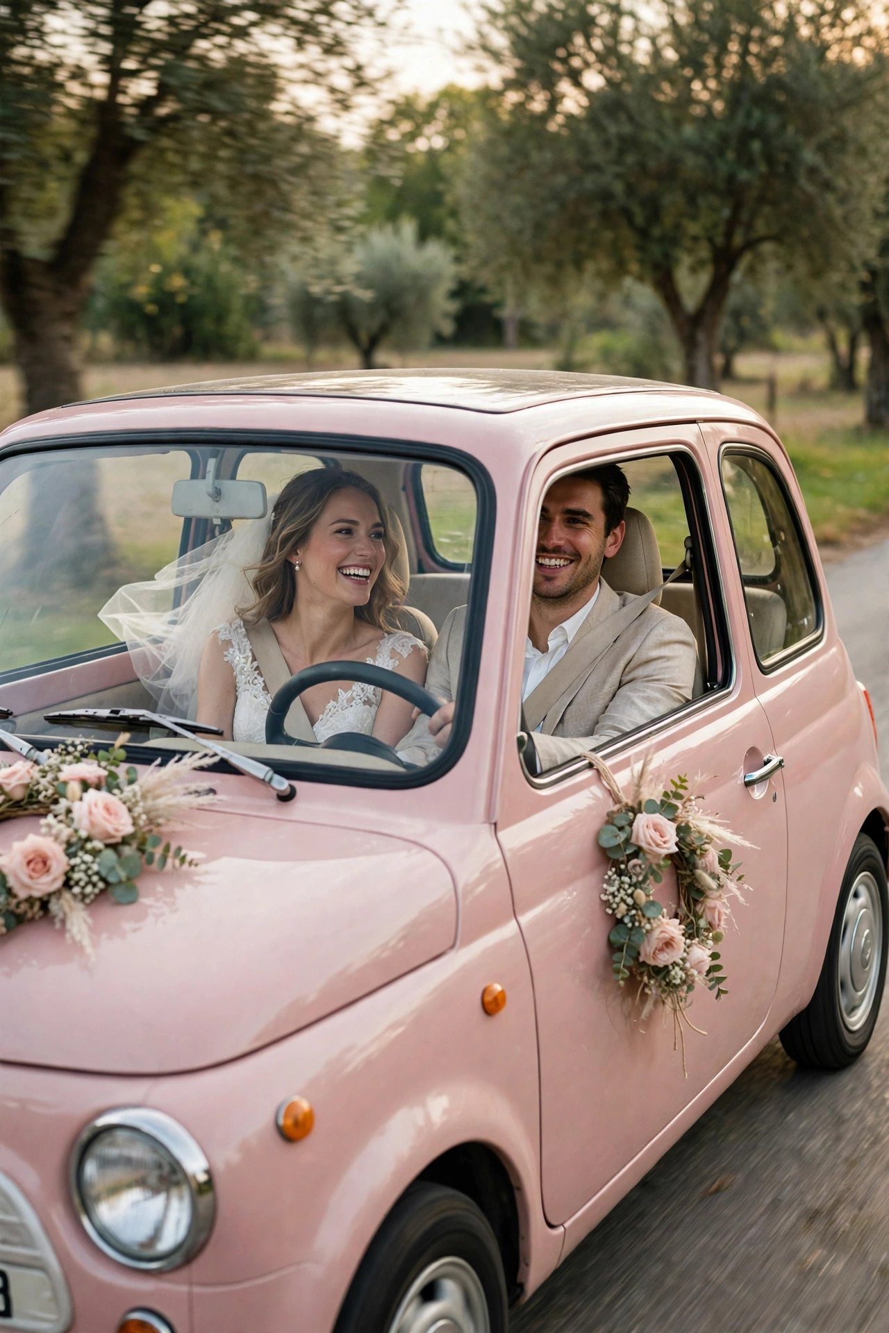 Wedding getaway car idea: Color-Matched Compact Car