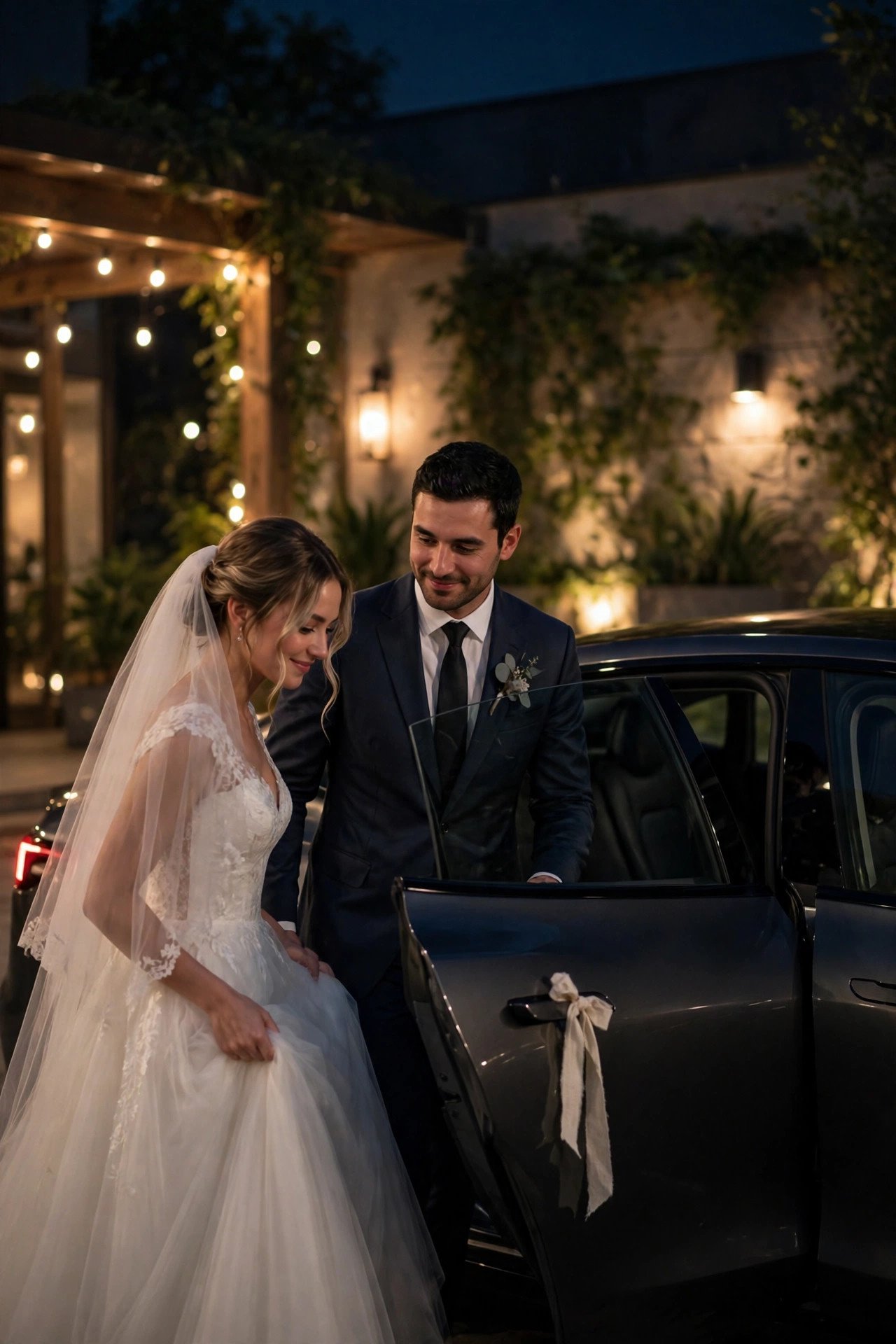 Wedding getaway car idea: Quiet Electric Car Night Exit