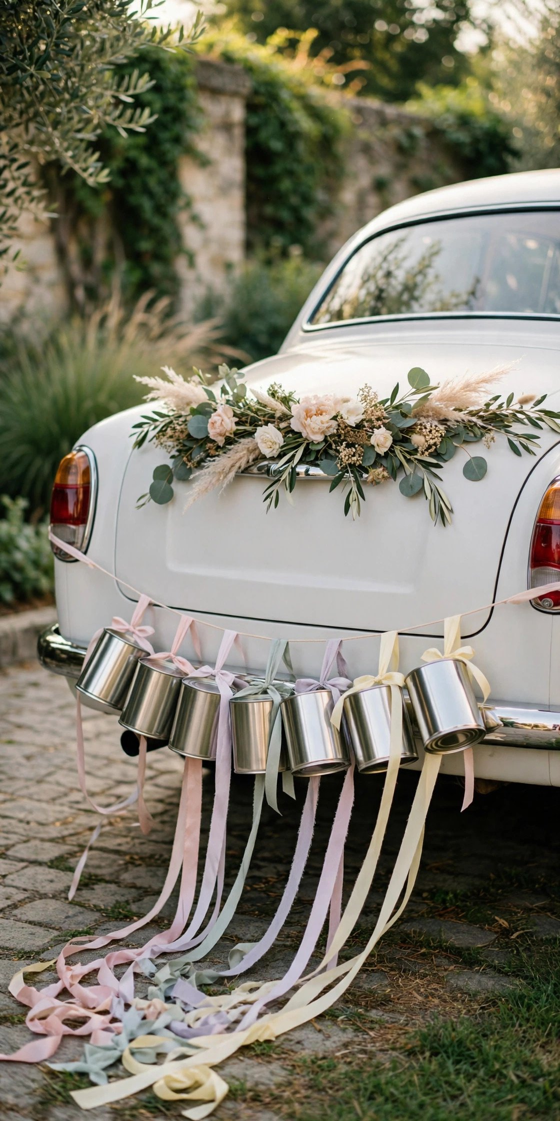 Wedding car decoration: Tin Cans, the Modern Way