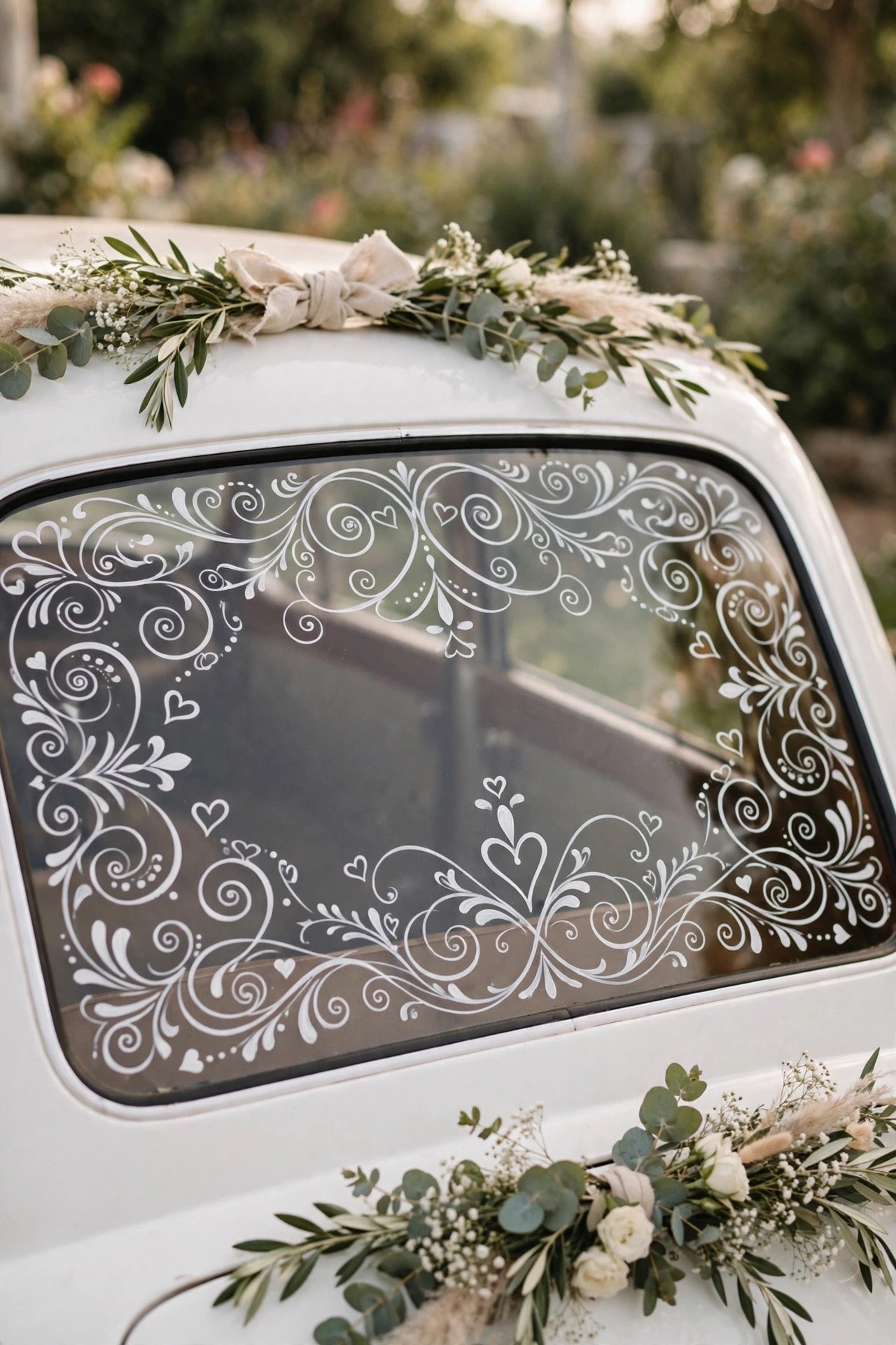 Wedding car decoration: Calligraphy Window Lettering