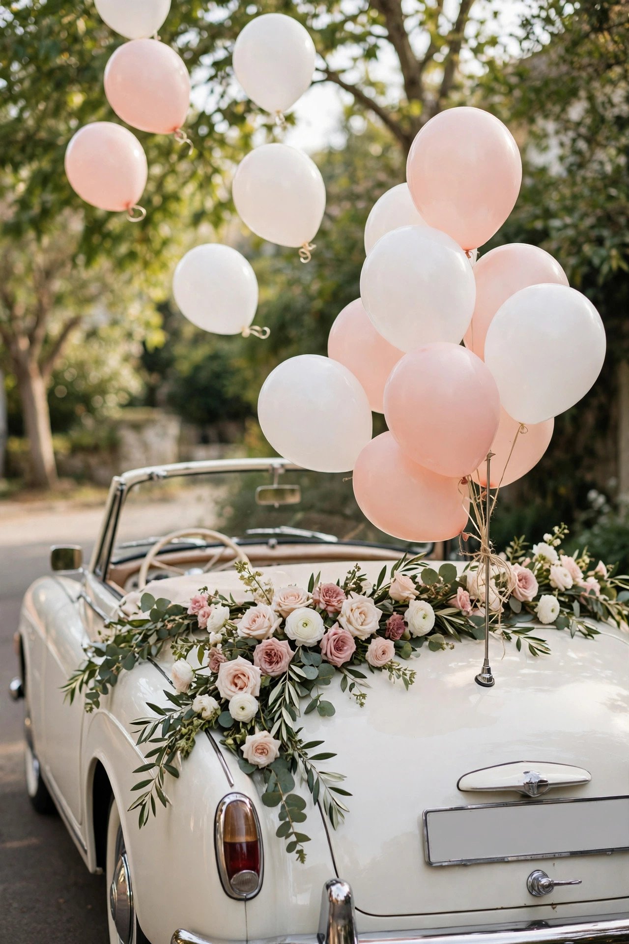 Wedding car decoration: Balloon Cluster at the Aerial