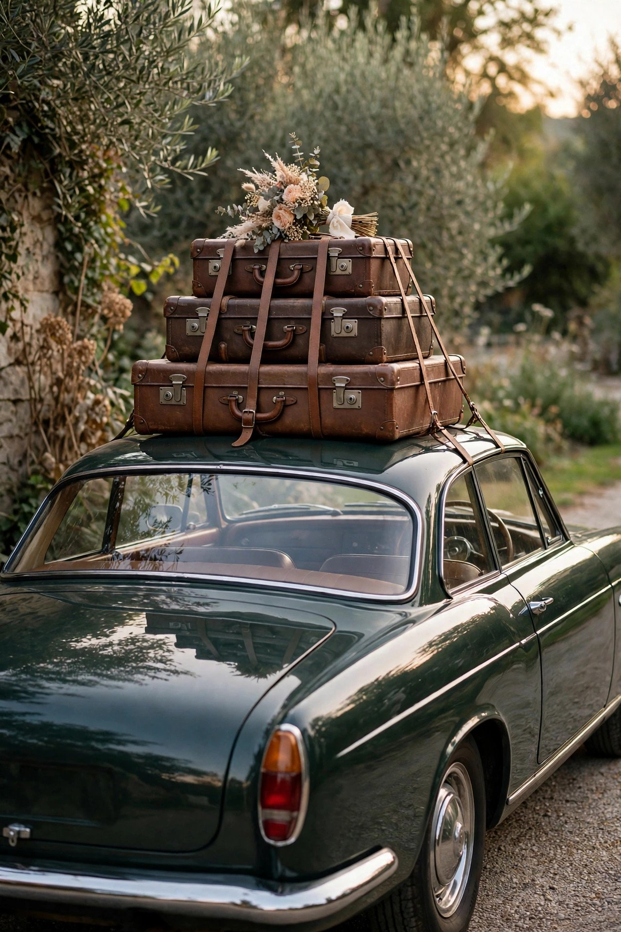Wedding car decoration: Vintage Suitcase Roof Display