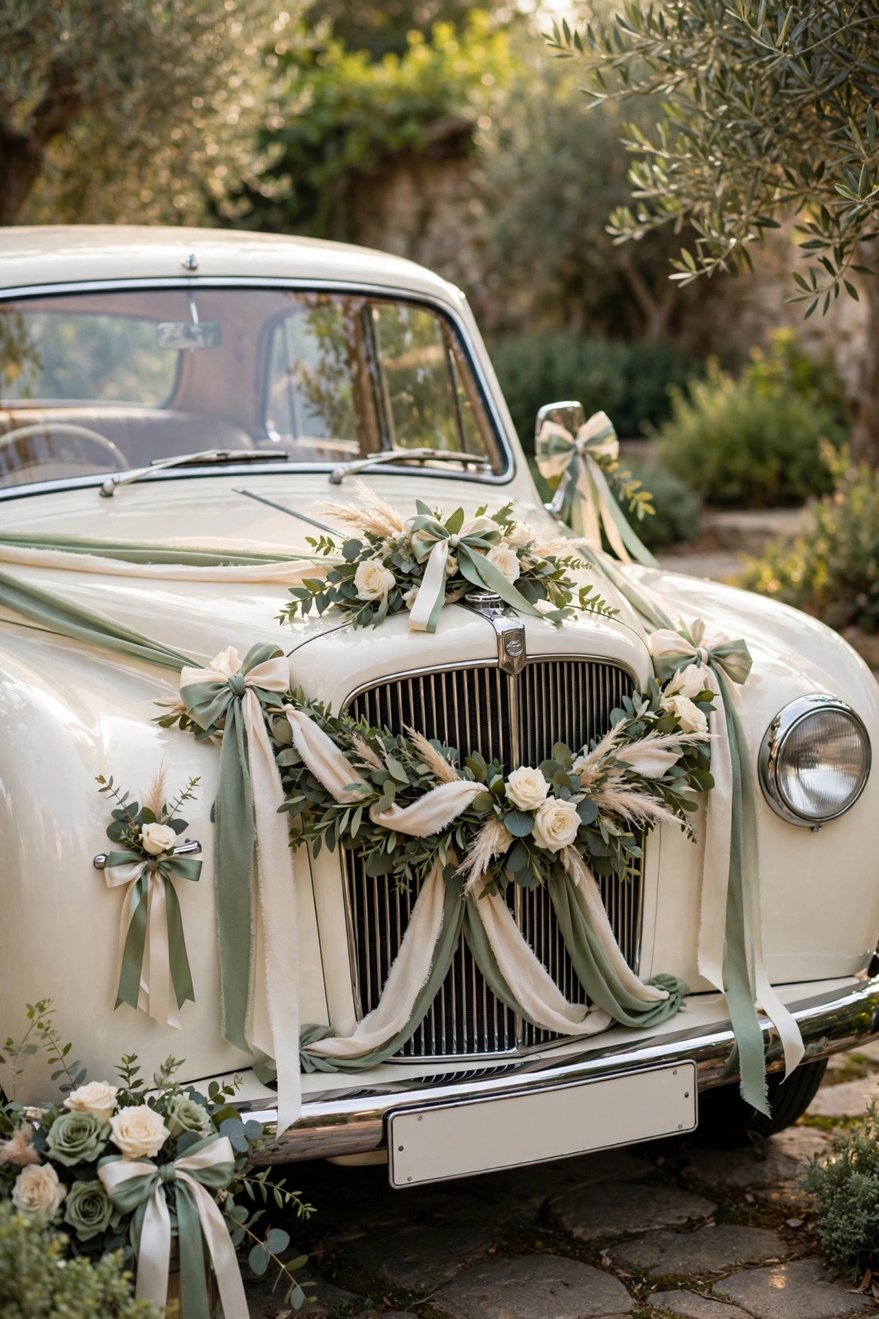 Wedding car decoration: Matching Ribbon Color Scheme