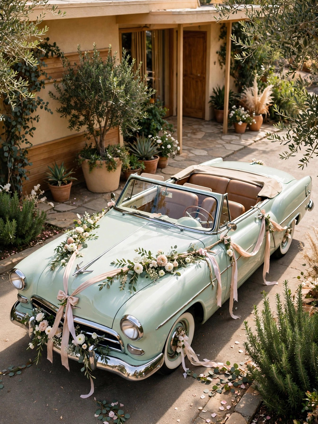 Vintage wedding car idea: 1950s Convertible in a Pastel Shade