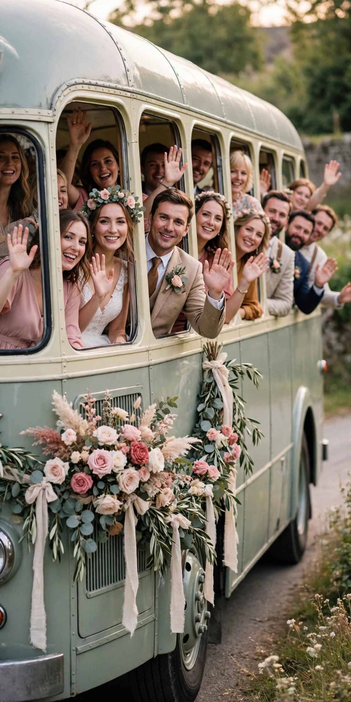 Vintage wedding car idea: Vintage Bus for the Whole Party