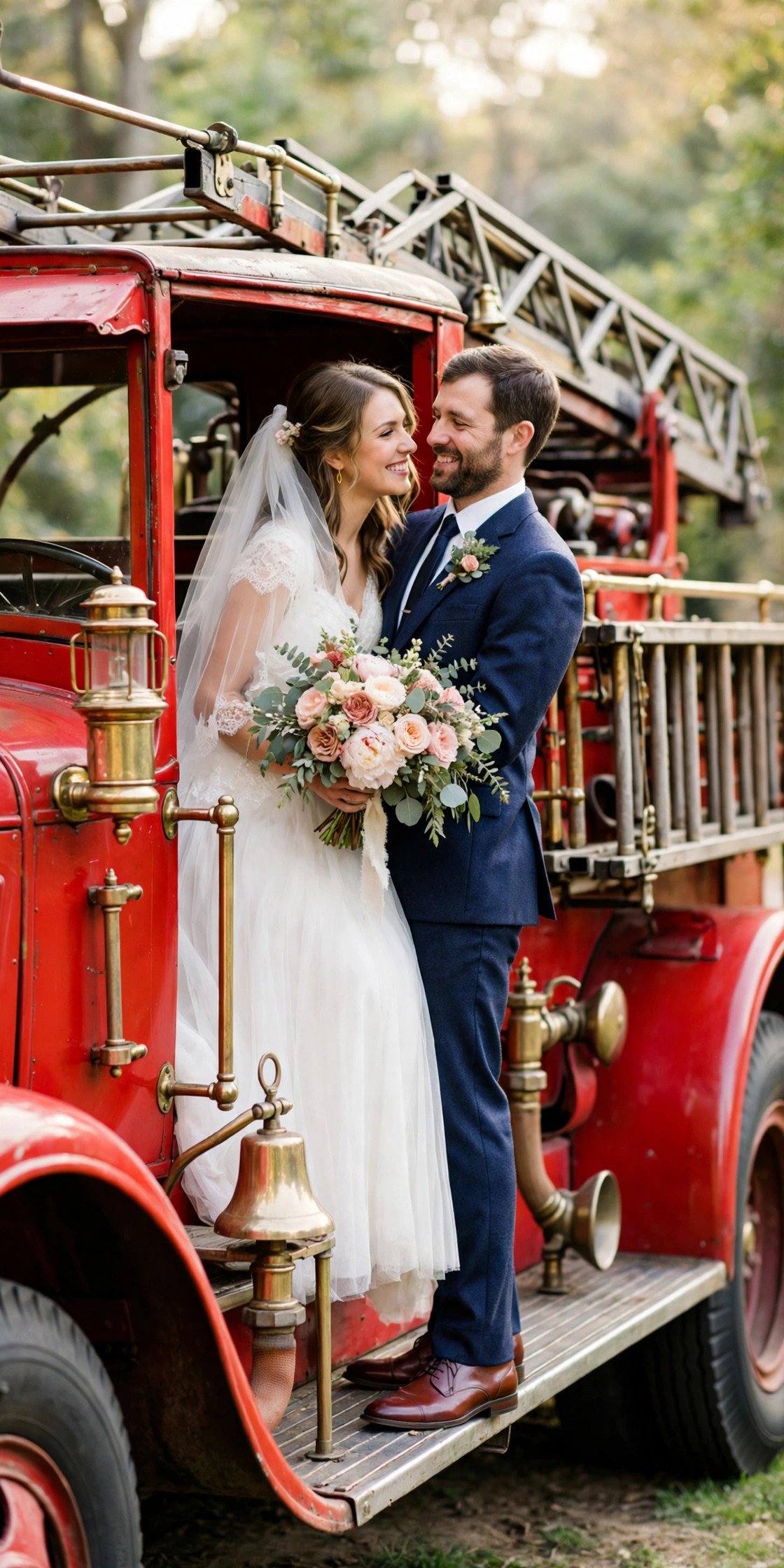 Vintage wedding car idea: Antique Fire Truck Photo Car
