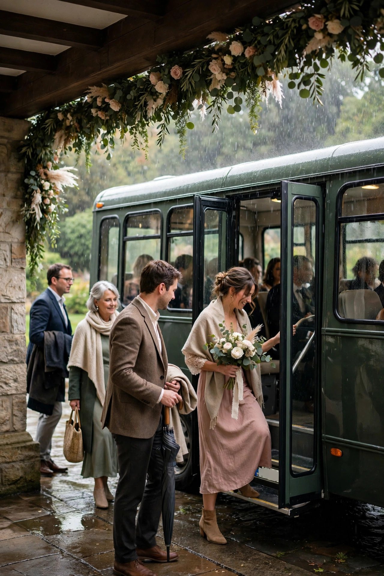 Wedding shuttle service step: Plan a Rain Contingency Route