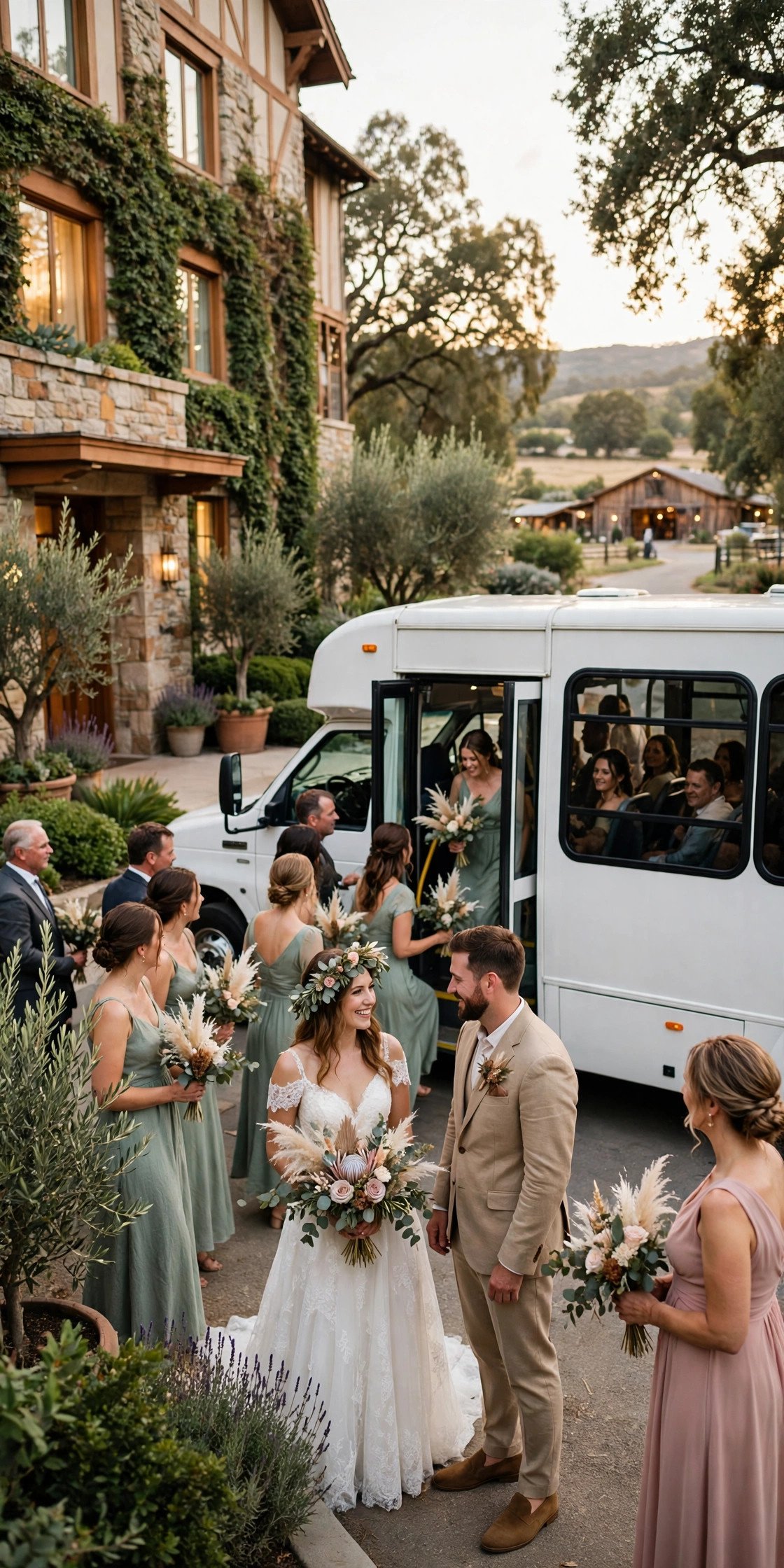 Shuttle bus making repeated trips between a hotel and a venue