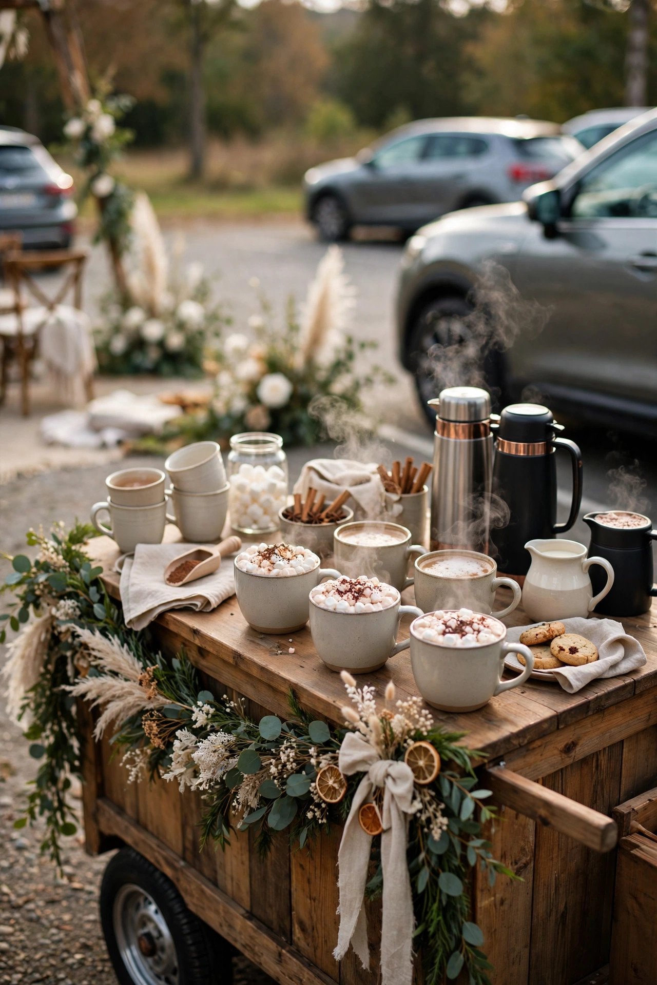 Add a Coffee and Cocoa Stand for Drivers — wedding idea illustrated for Wedding Guest Parking Ideas