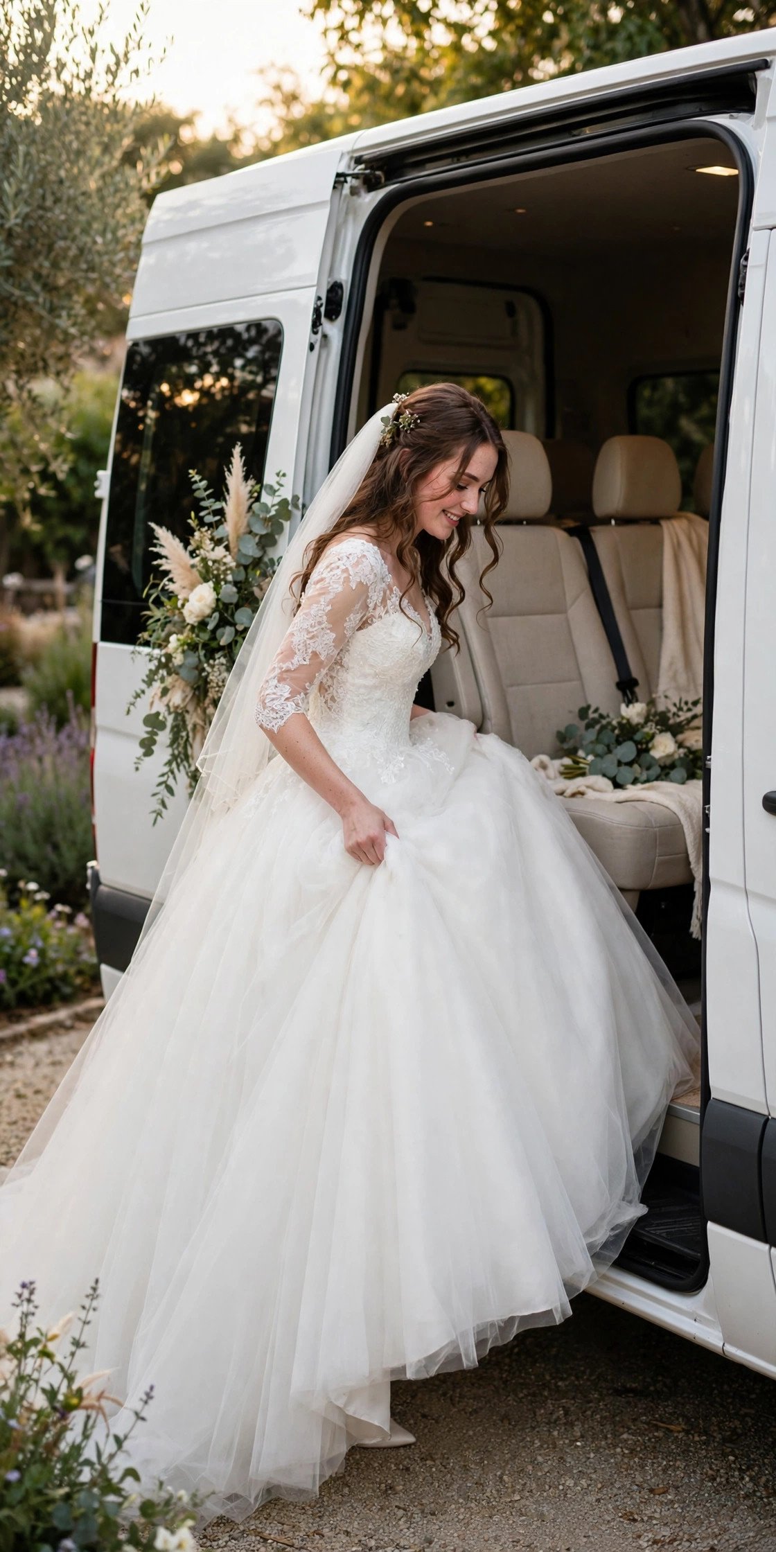 Match Vehicle Size to Dress Size — wedding idea illustrated for 15 Wedding Transportation Tips