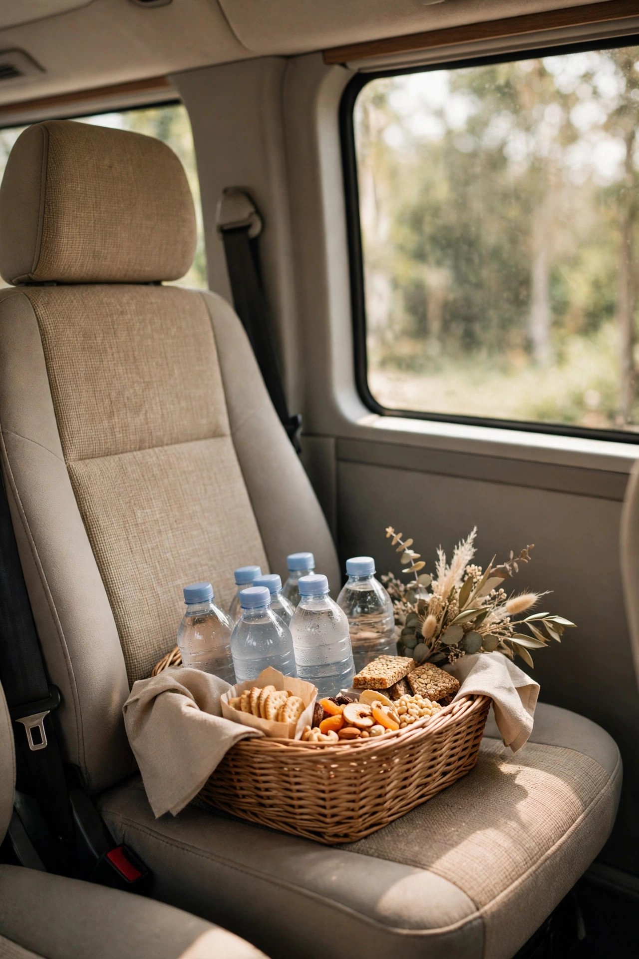 Keep Water and Snacks On Board — wedding idea illustrated for 15 Wedding Transportation Tips