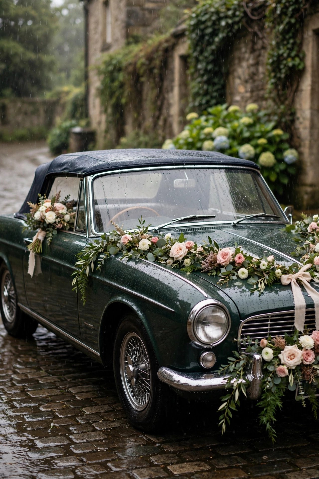 Ask About Weather Restrictions — wedding idea illustrated for Renting a Classic Car for Your Wedding