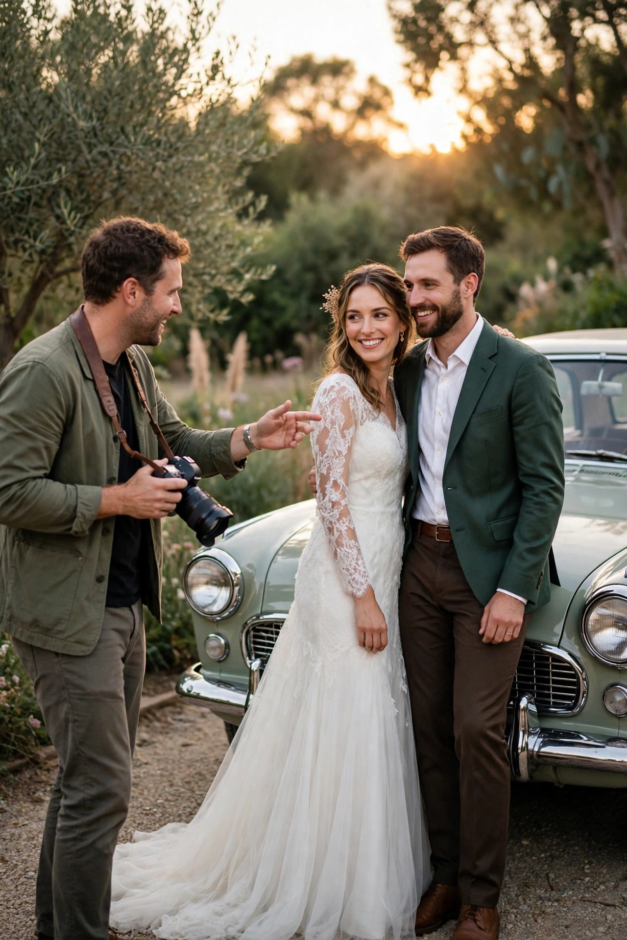 Coordinate with Your Photographer — wedding idea illustrated for Renting a Classic Car for Your Wedding