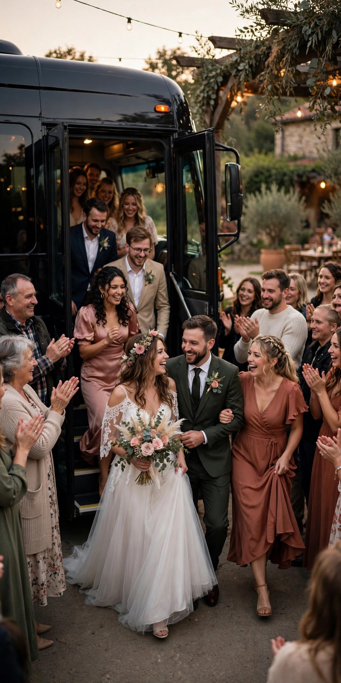 End with a Grand Entrance Plan — wedding idea illustrated for 15 Wedding Party Bus Ideas