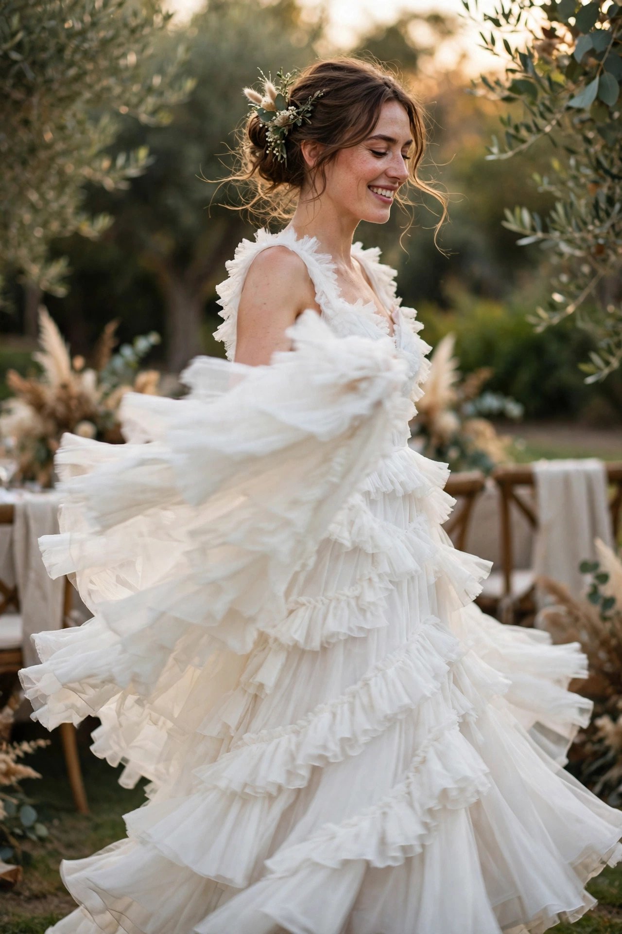 Tiered Ruffle Celebration Dress — wedding idea illustrated for 30 Wedding Reception Dresses