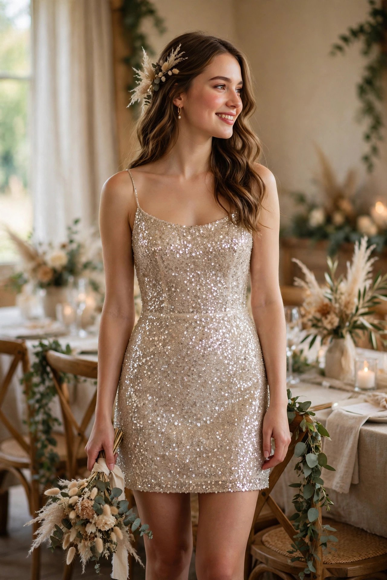 All-Over Sequin Mini — bride wearing this look at a wedding reception