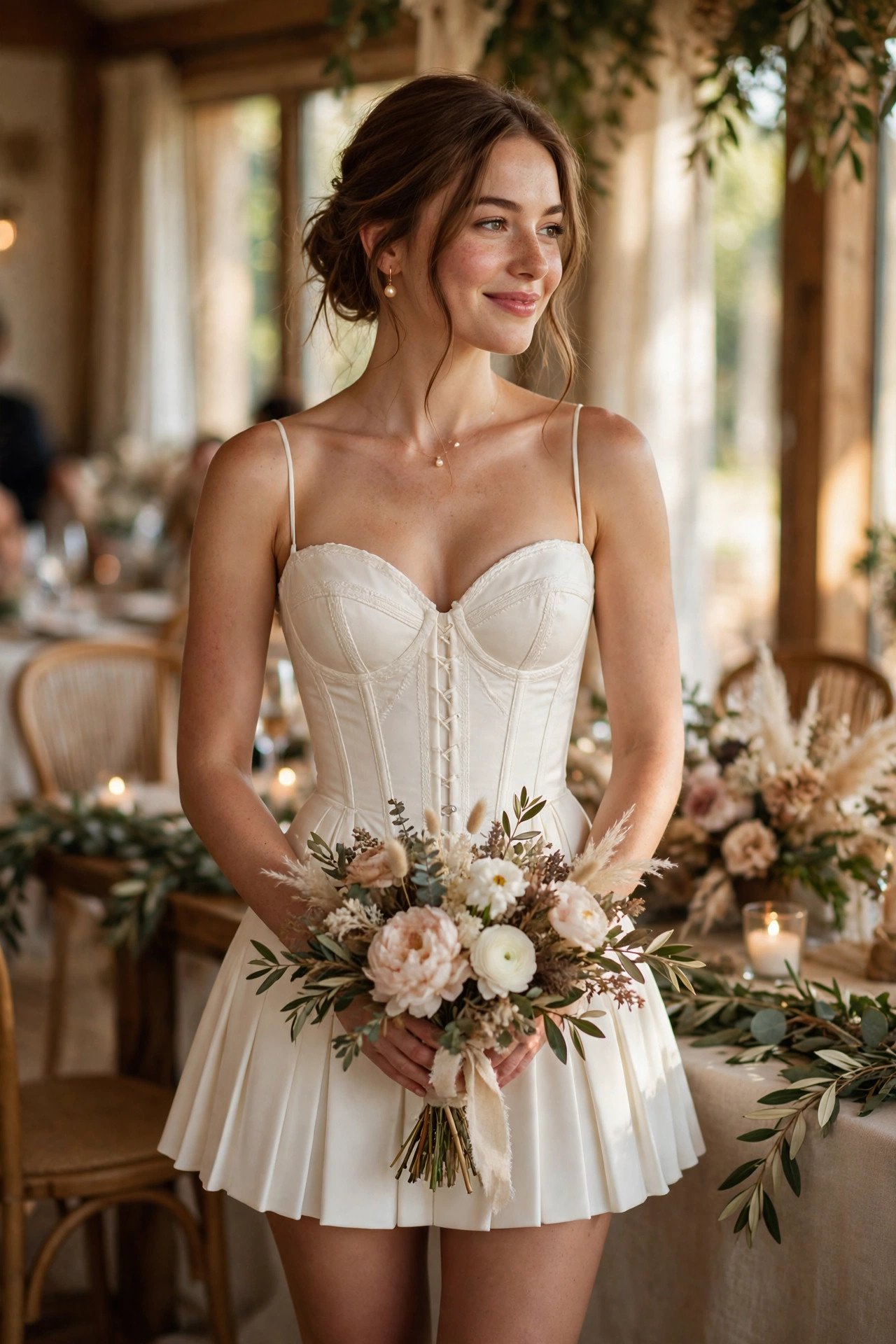 Structured Corset Mini — bride wearing this look at a wedding reception