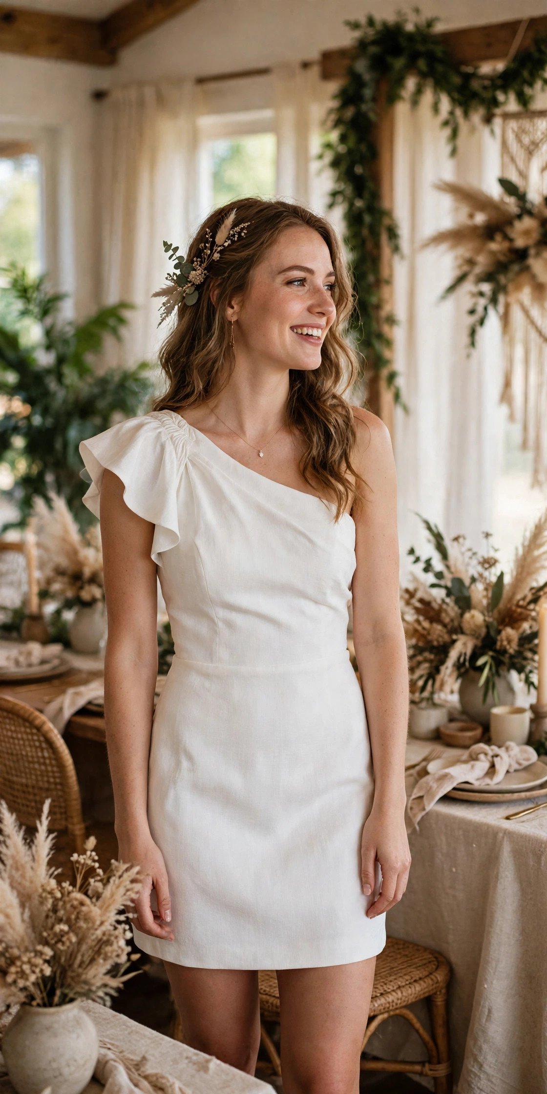 One-Shoulder Mini — bride wearing this look at a wedding reception