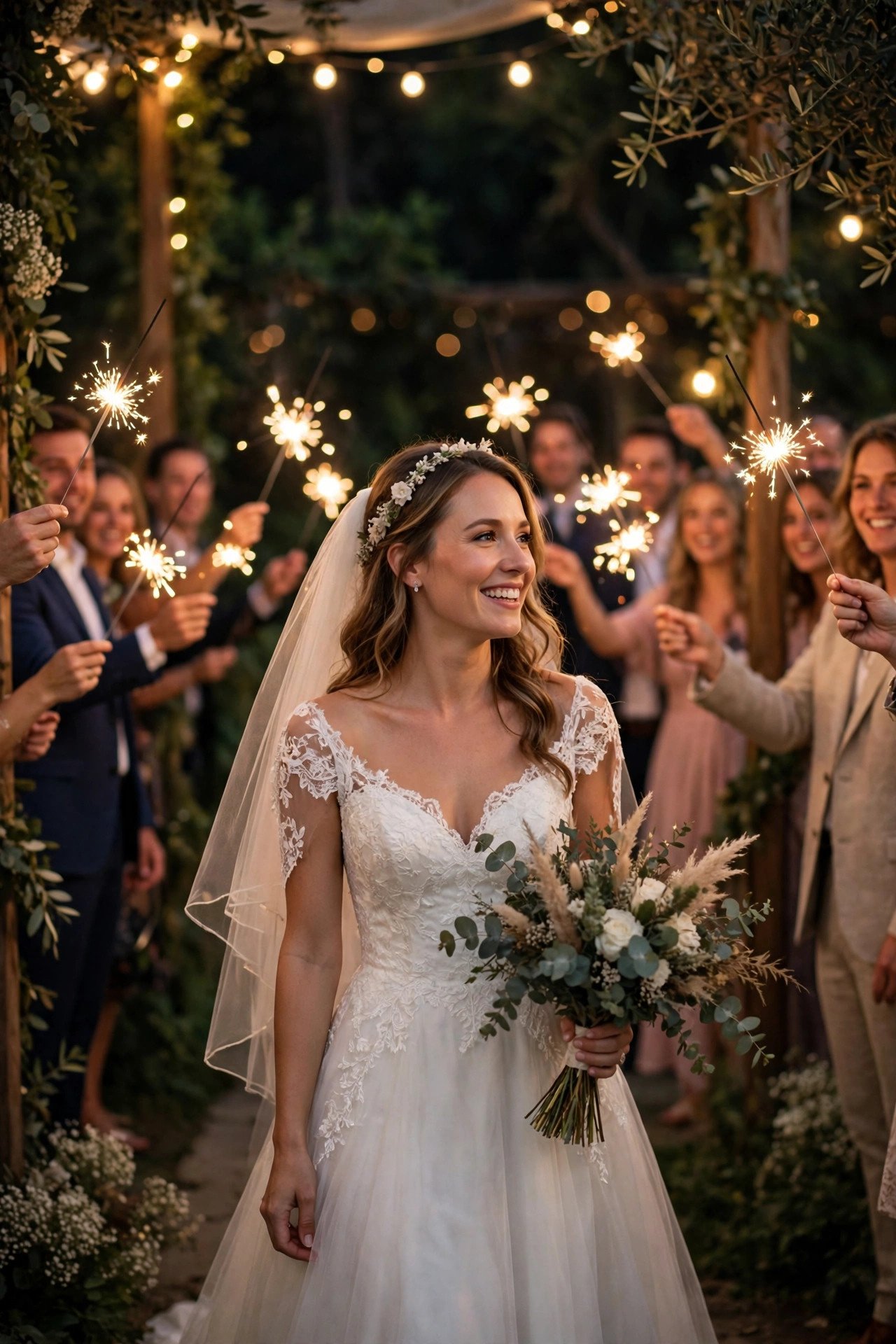 The Sparkler-Exit Ready Look — bride wearing this look at a wedding reception
