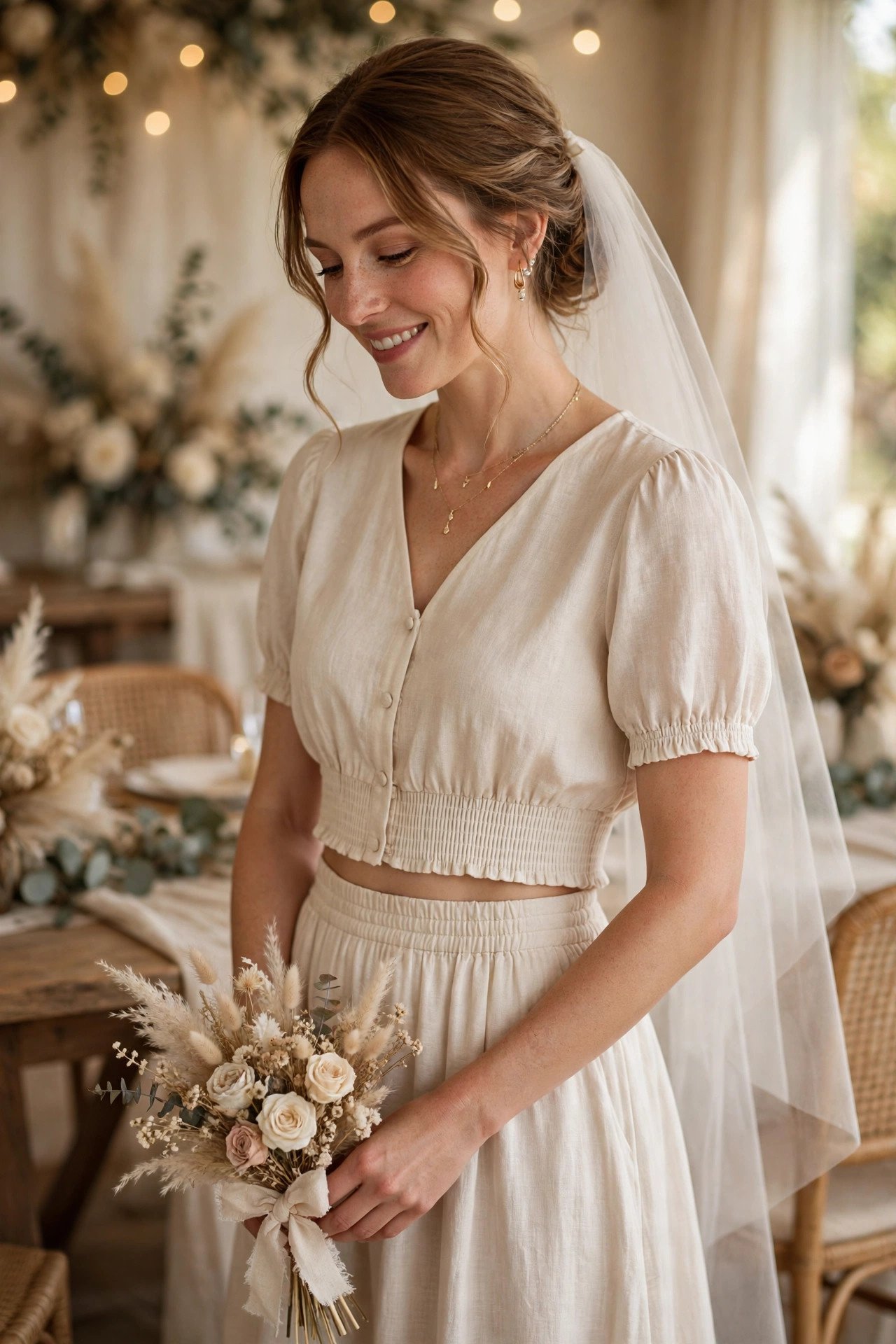 Two-Piece Set with Elastic Ease — bride wearing this look at a wedding reception