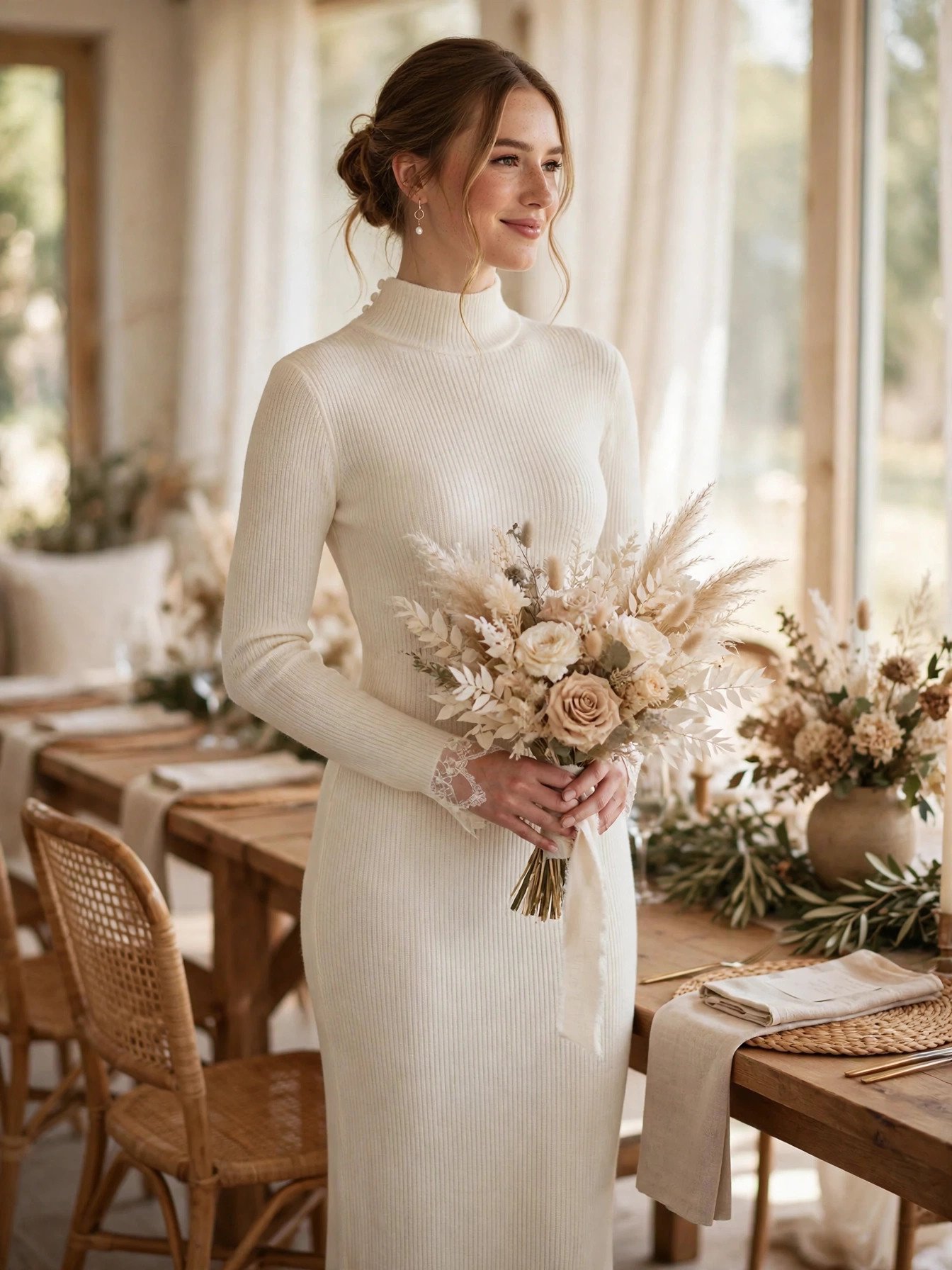 Knit Column with Stretch Lining — bride wearing this look at a wedding reception