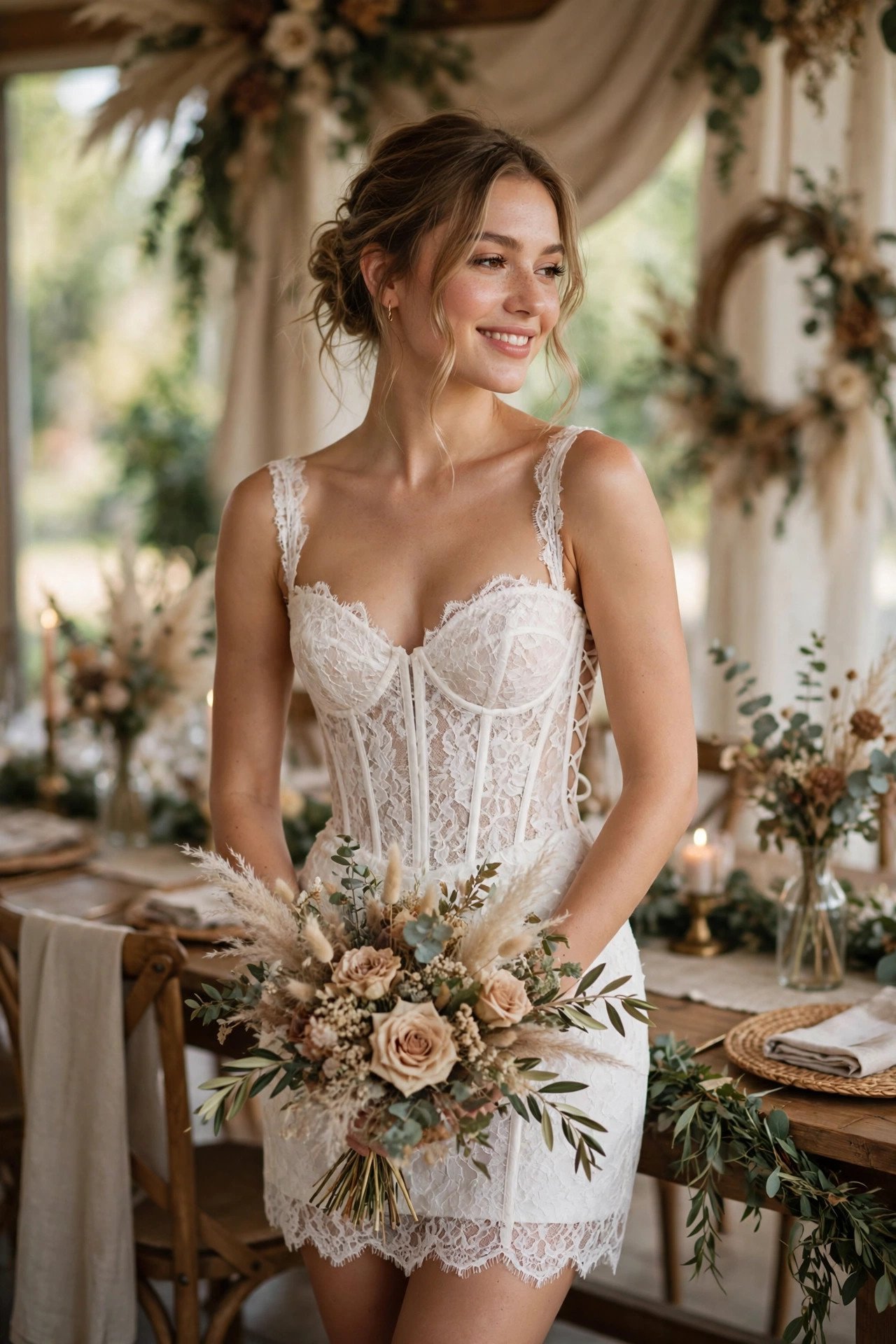 Lace Corset Mini — bride wearing this look at a wedding reception