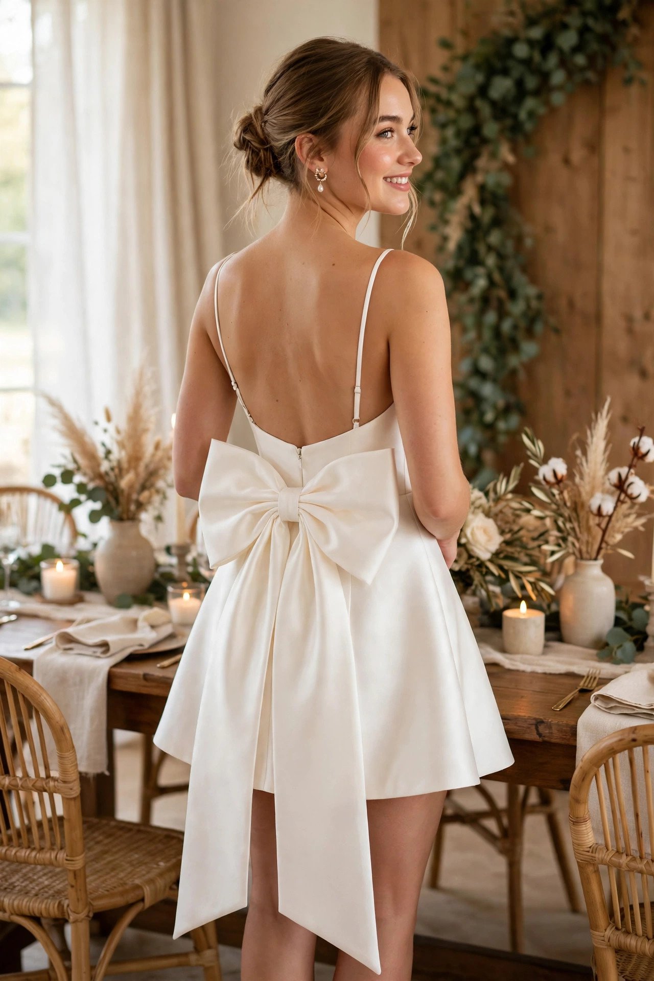 Bow-Back Mini — bride wearing this look at a wedding reception