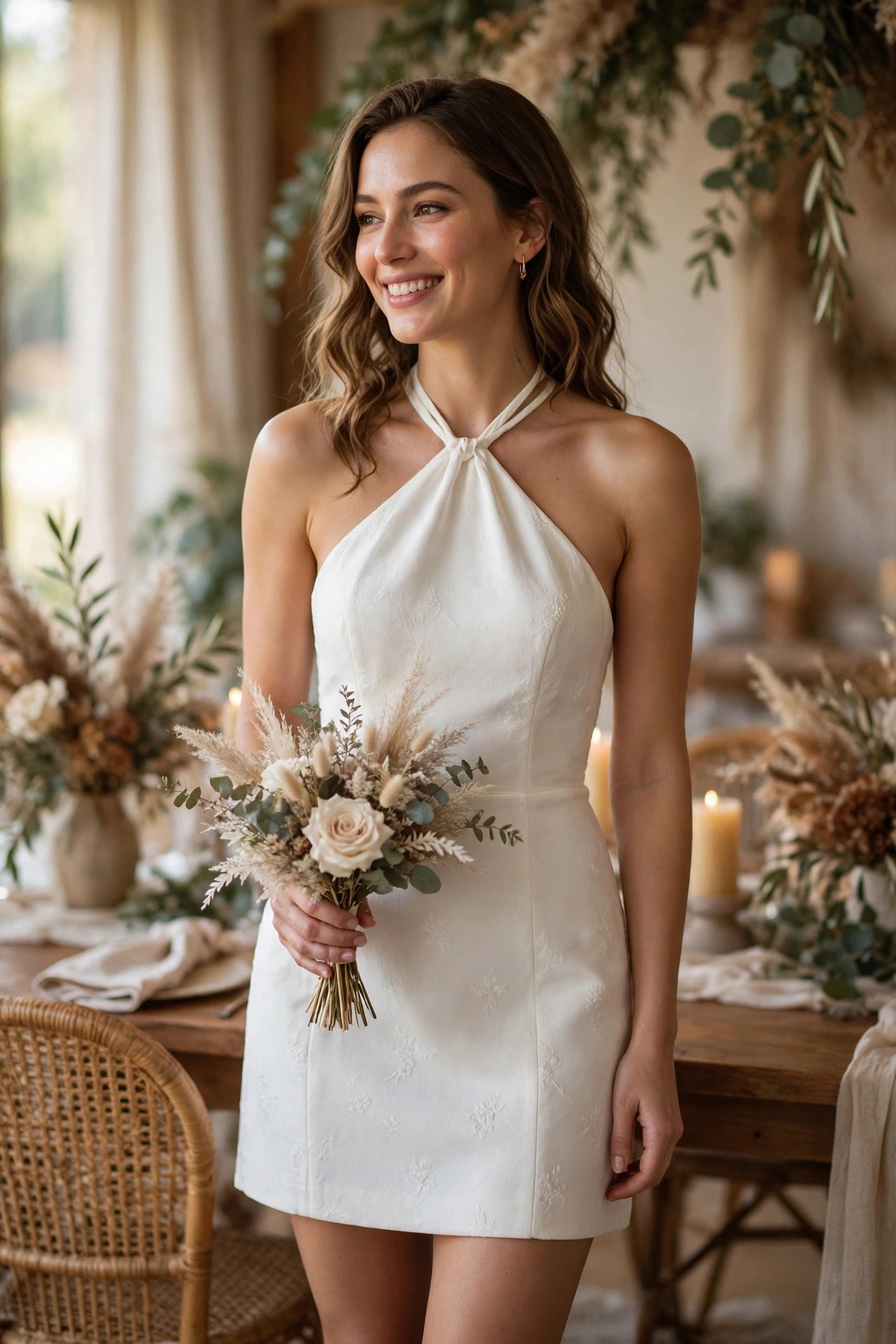 Halter Mini — bride wearing this look at a wedding reception