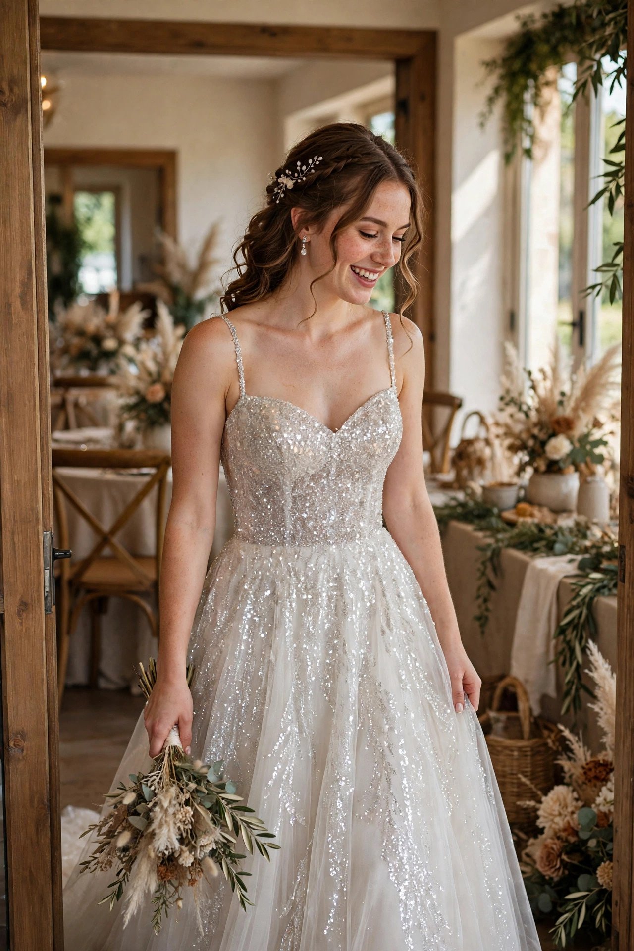 Bride entering her reception in a completely different second dress