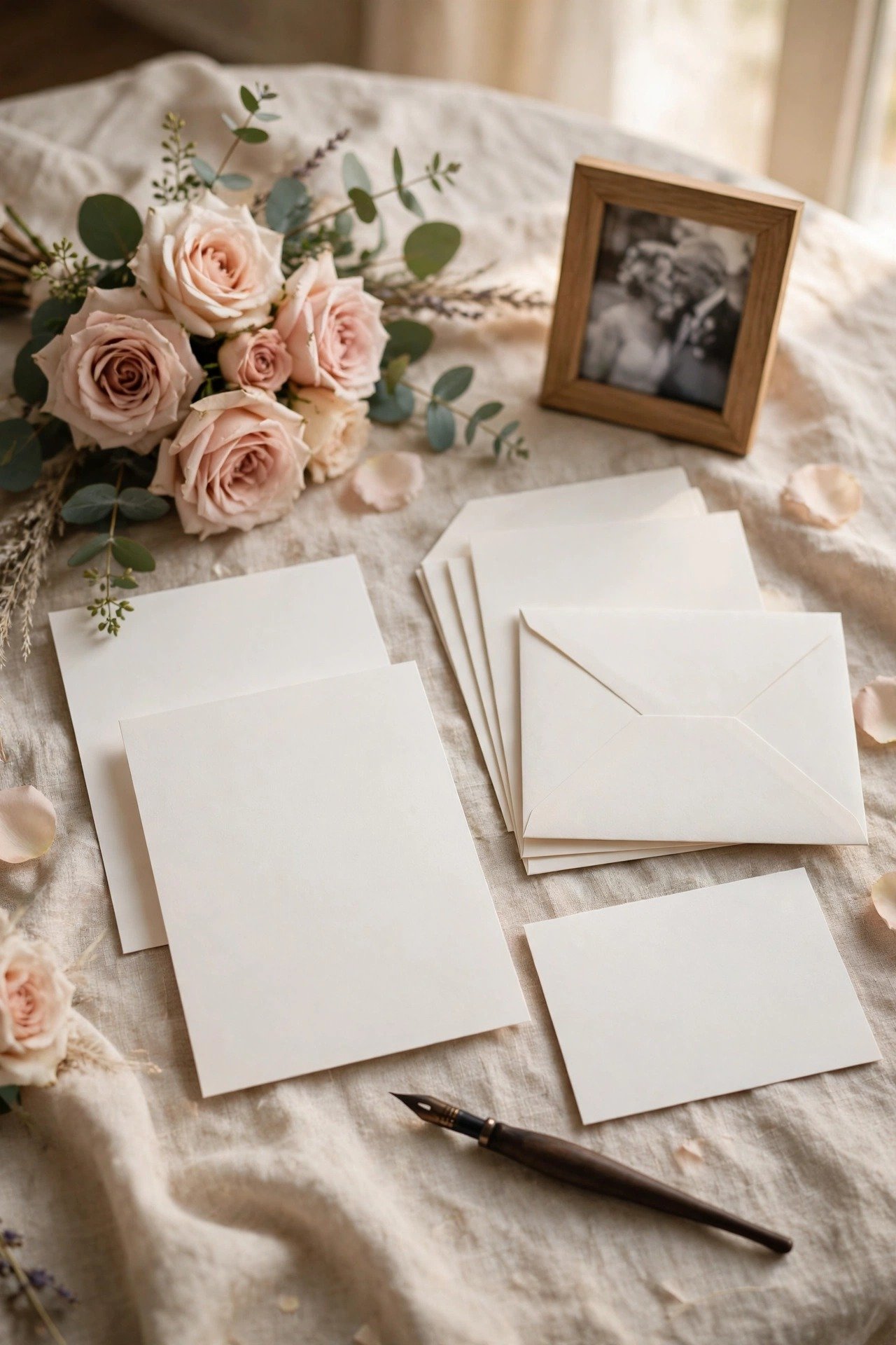 Wedding invitation hosted by a father with a tribute line for a late mother