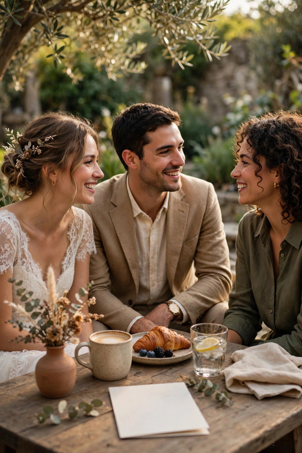 Couple kindly answering a guest's question about bringing children
