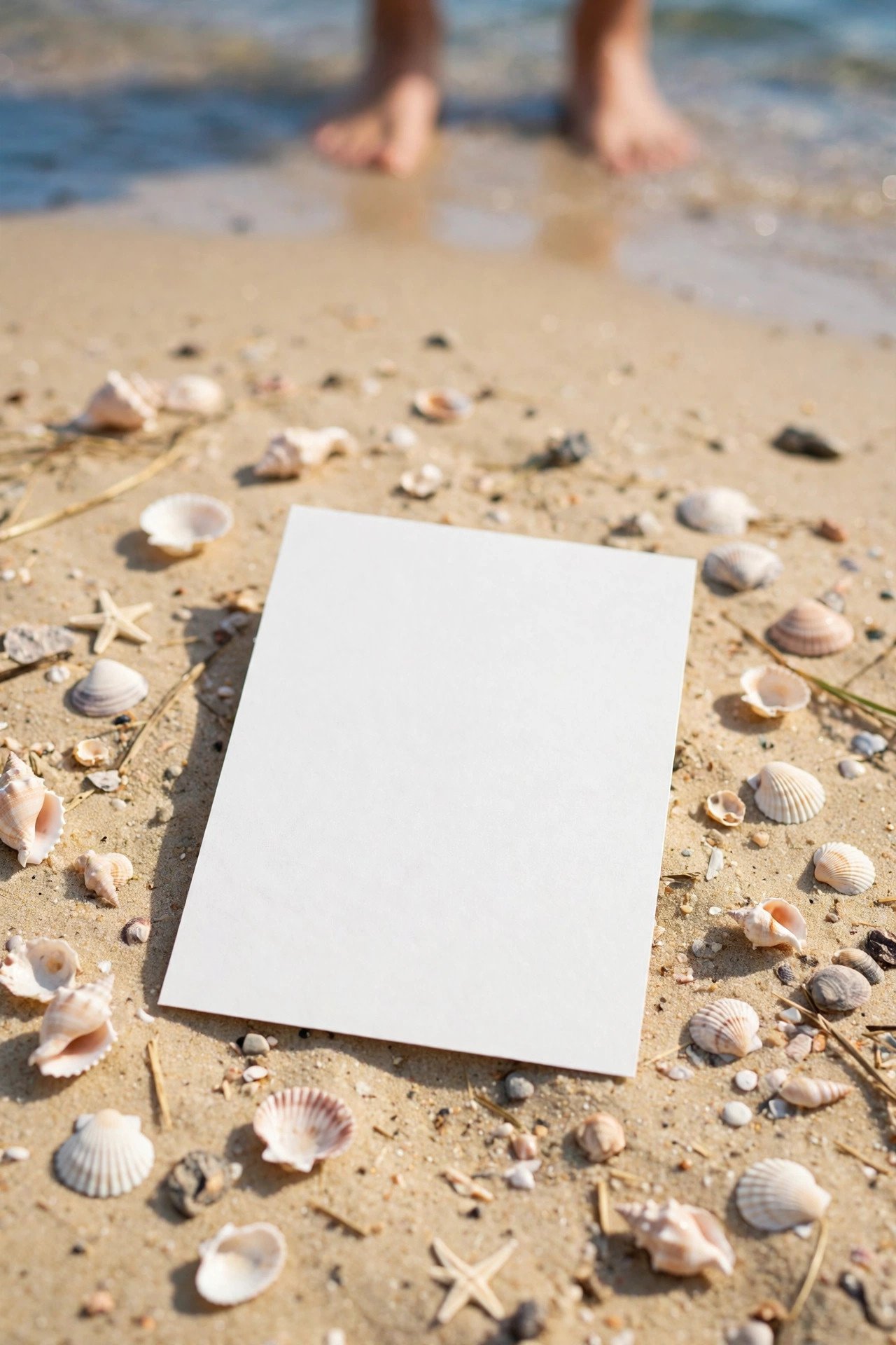 Beach wedding invitation with toes in the sand wording