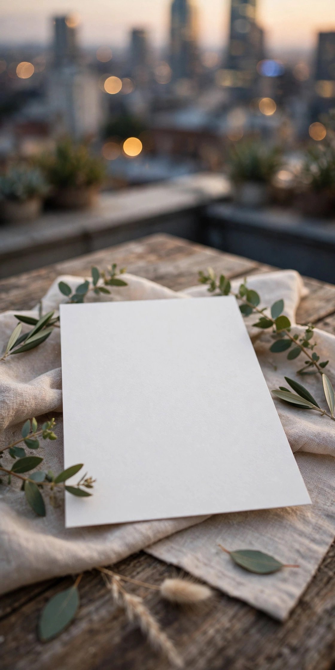 City rooftop wedding invitation with modern casual wording