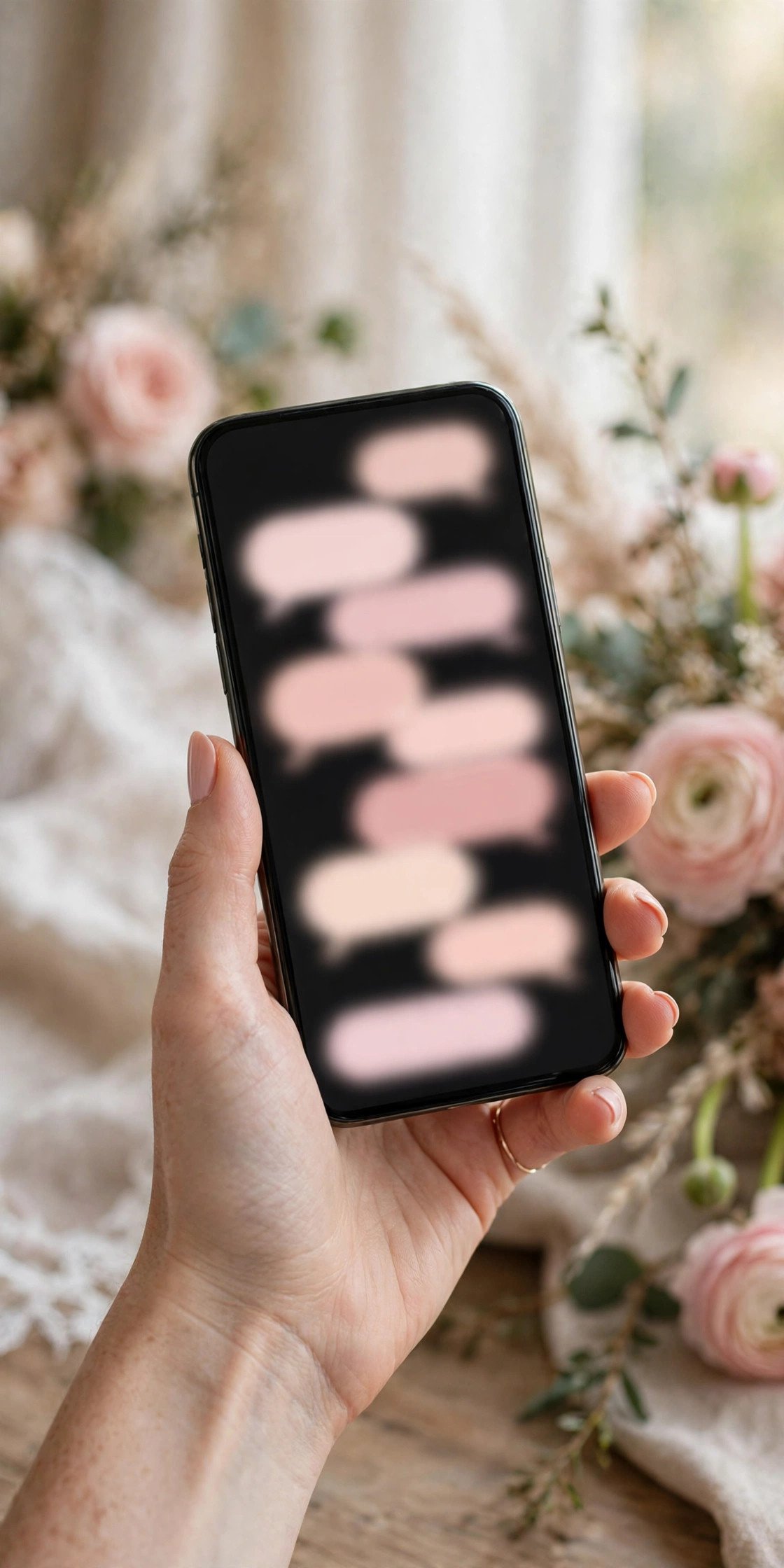 Text message thread delivering a wedding invitation link to a guest