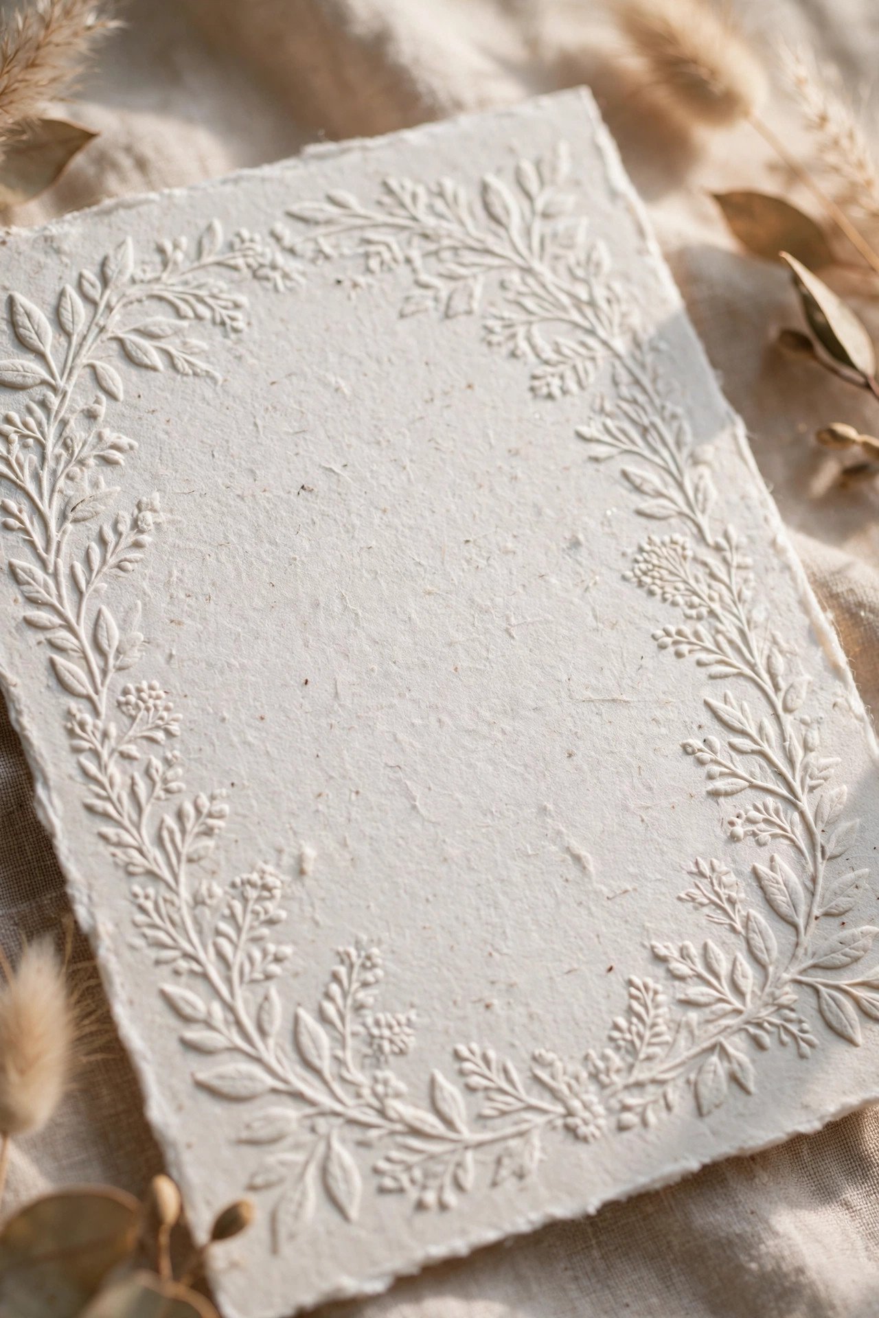 Soft white cotton paper invitation with deep letterpress impression