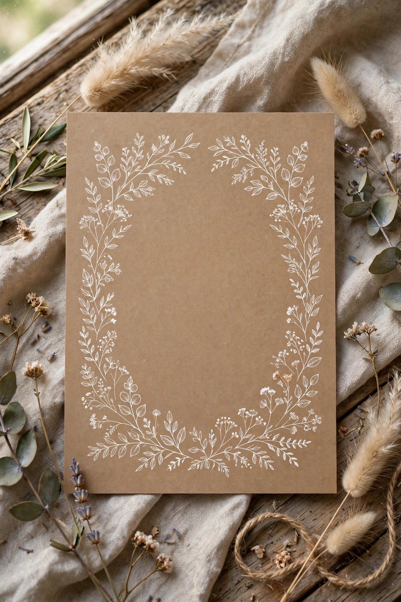 Kraft brown paper invitation with white ink printing